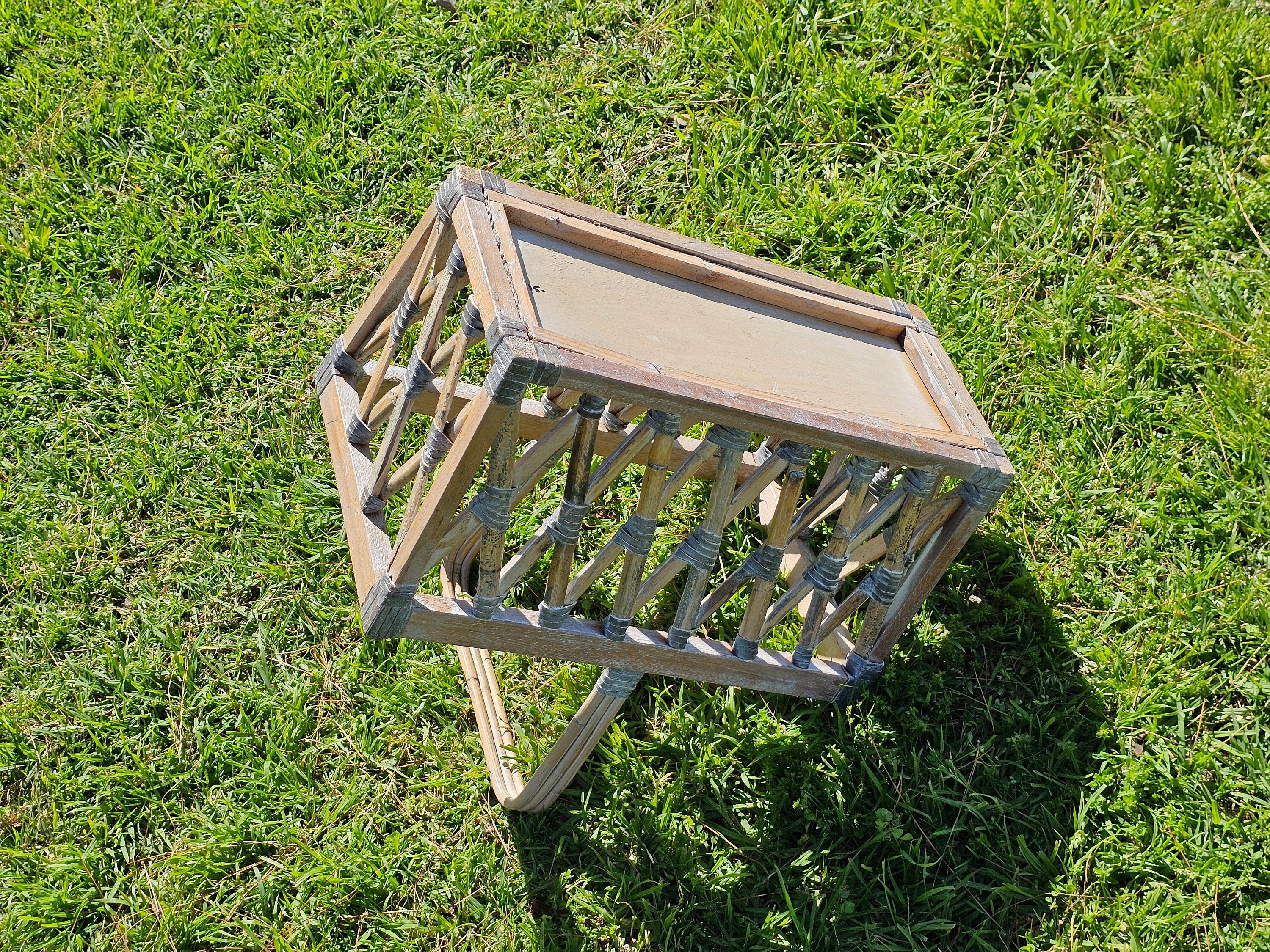 Wood & Rattan Leather Thong Wrapped Boho Style Basket 18"L x 11"W x 18.5"H