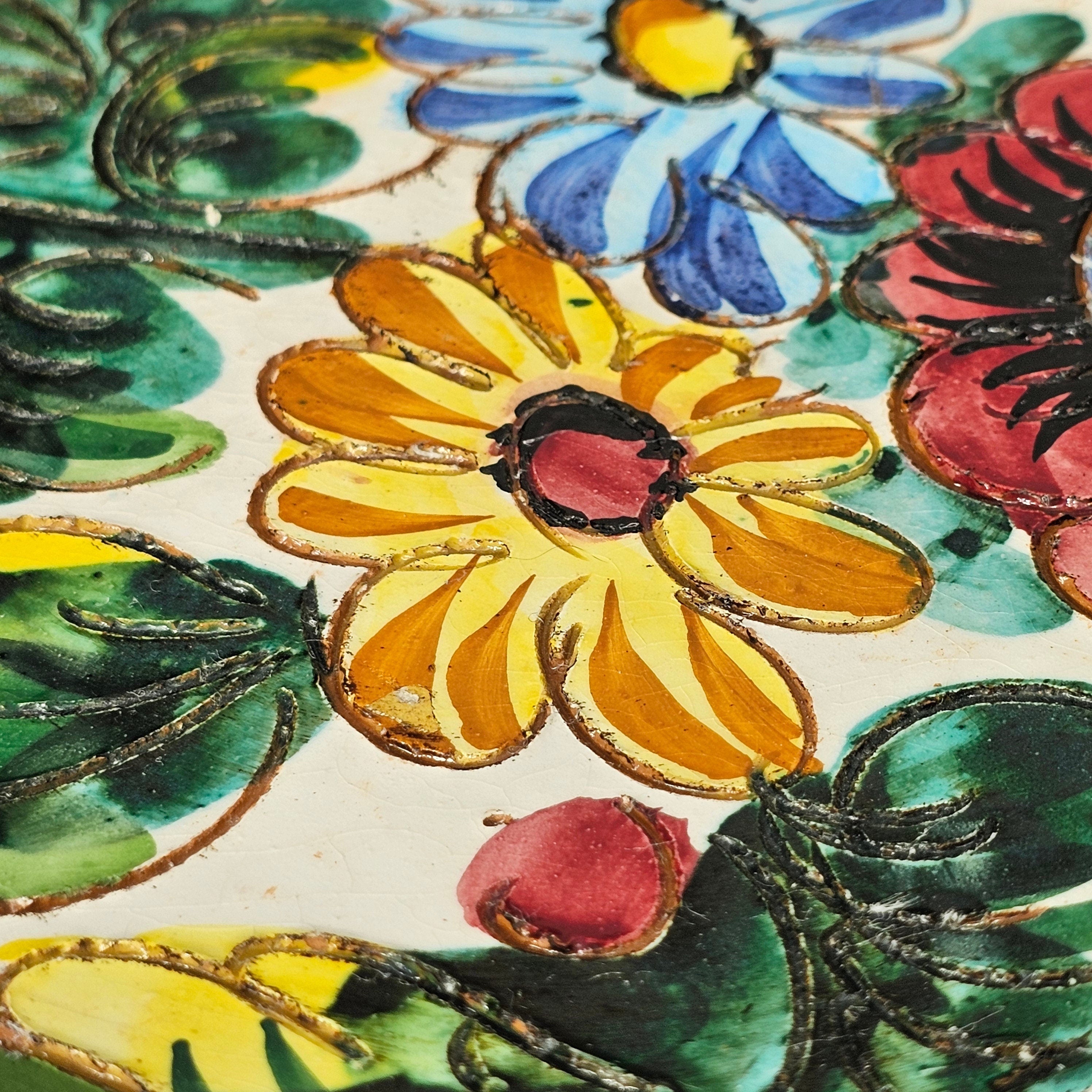 Firenze Pottery Plate Engraved Floral Wall Hanging Decor Italy 10.75"