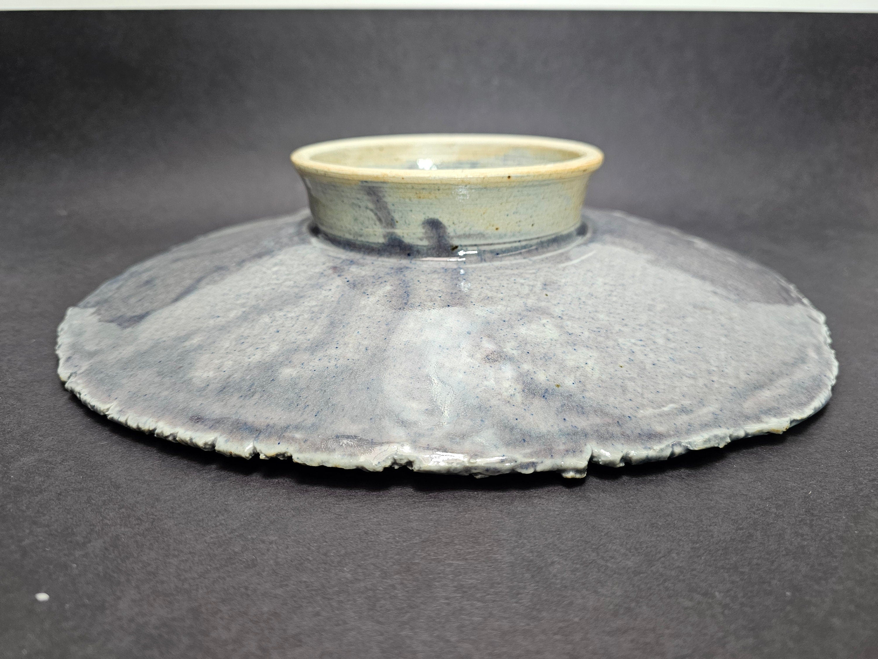 Vintage Studio Art Pottery Japanese Style Gray Plate Floral Design 12.5" x 13.5" x 2.75" H