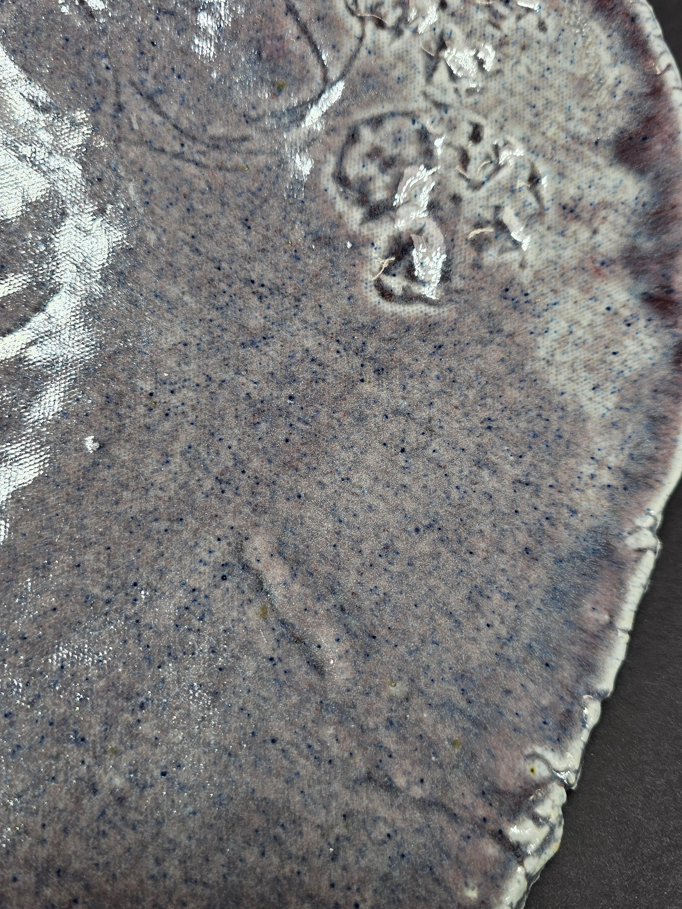 Vintage Studio Art Pottery Japanese Style Gray Plate Floral Design 12.5" x 13.5" x 2.75" H