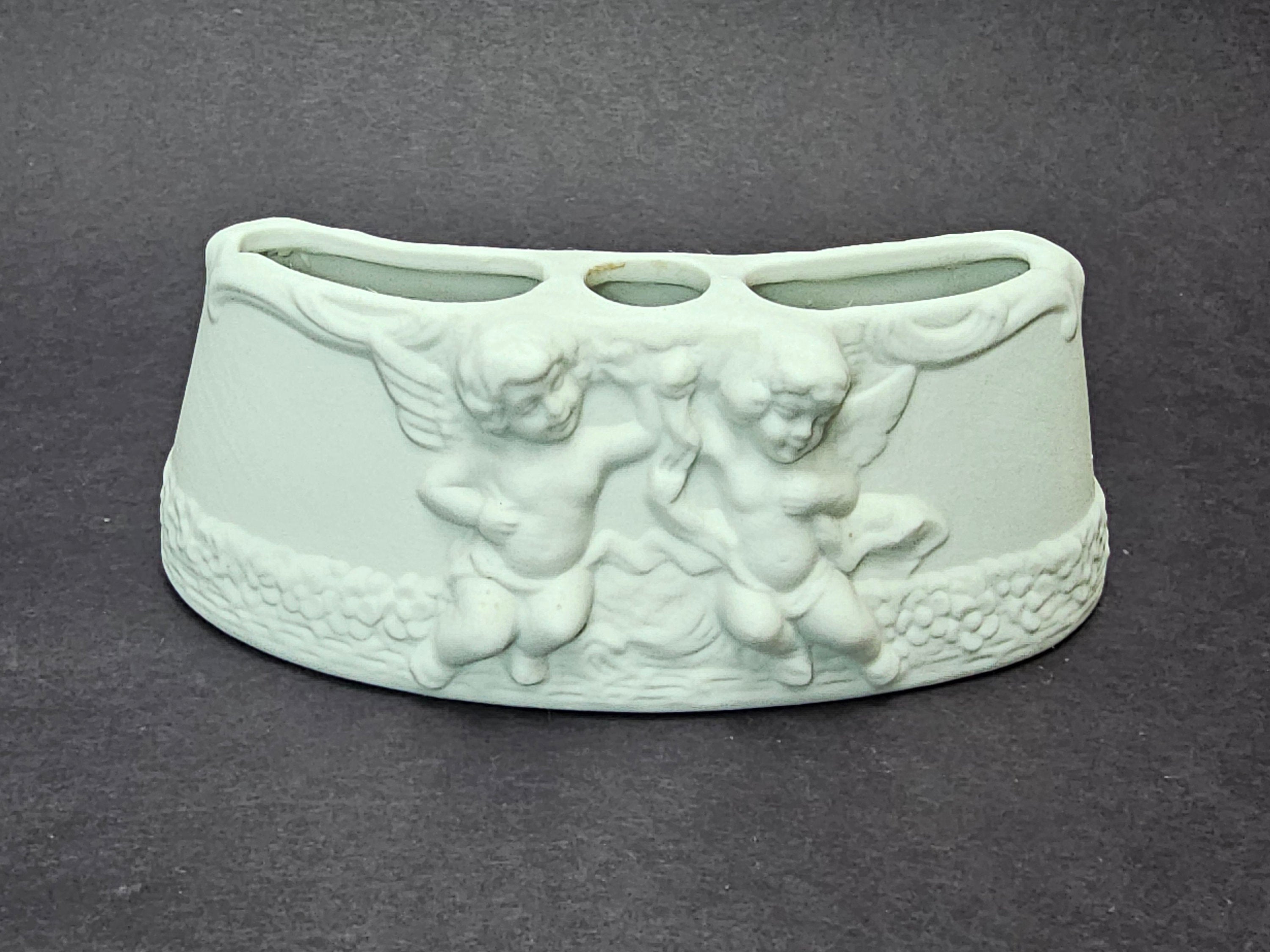 Vintage Dresden White Porcelain Cherub Flower Frog Candle Holder Centerpiece
