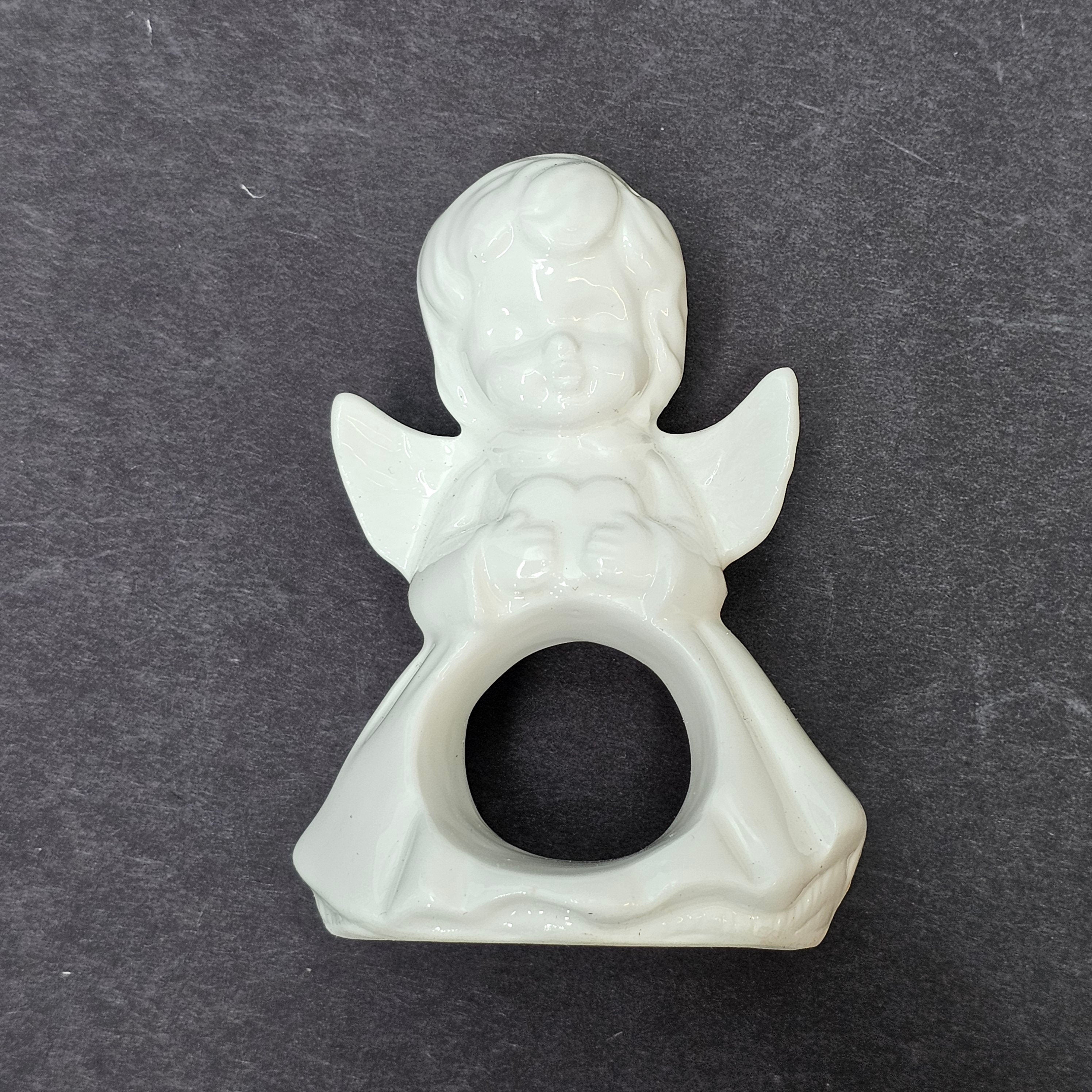 Set of 2 Ceramic Angel Napkin Holders Vintage 3.25" H