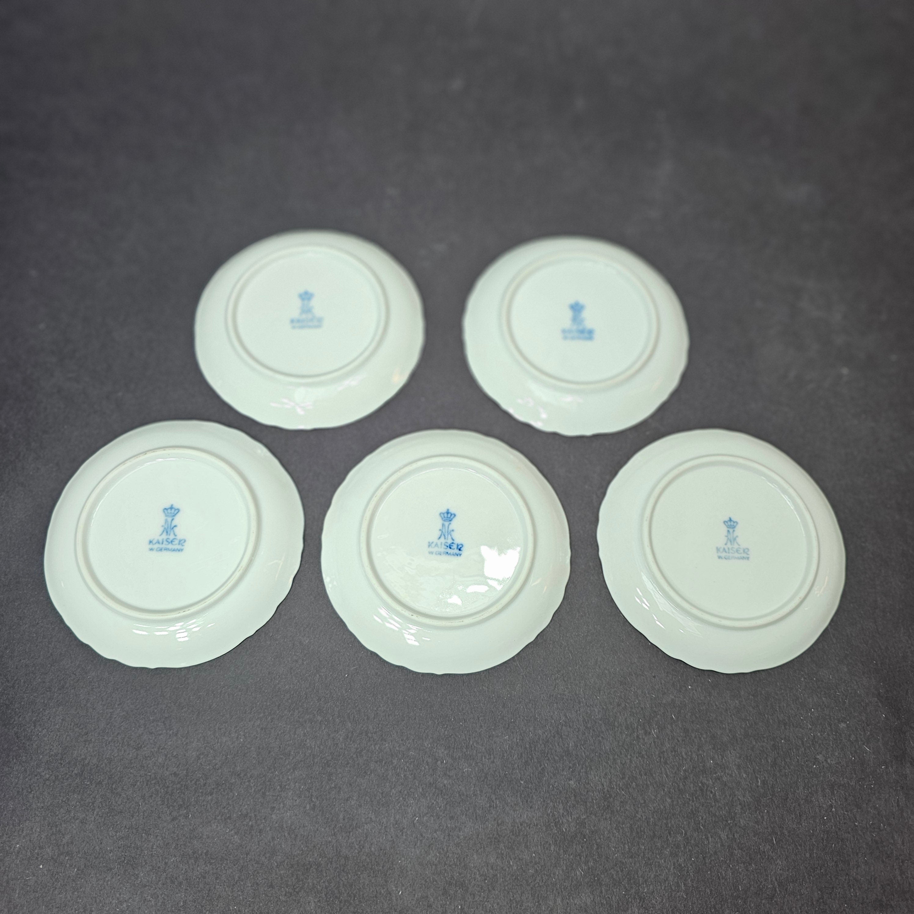 Set of 5 Kaiser West Germany Sauce Tapas Butter Pat Dish Floral Embossed 4.25"