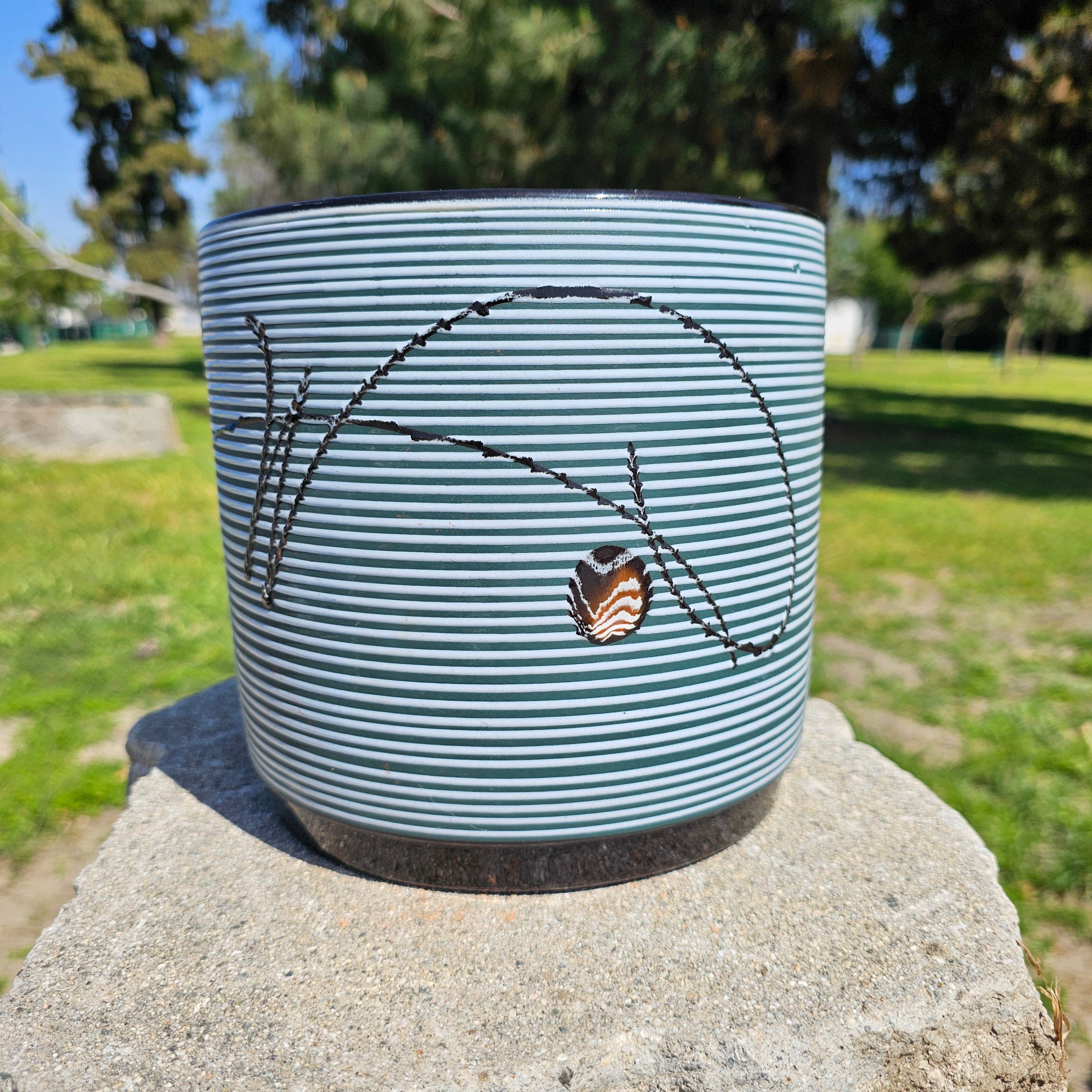 Vintage Japanese Glazed Ceramic Planter Pot 7.5" Dia x 7.5" H