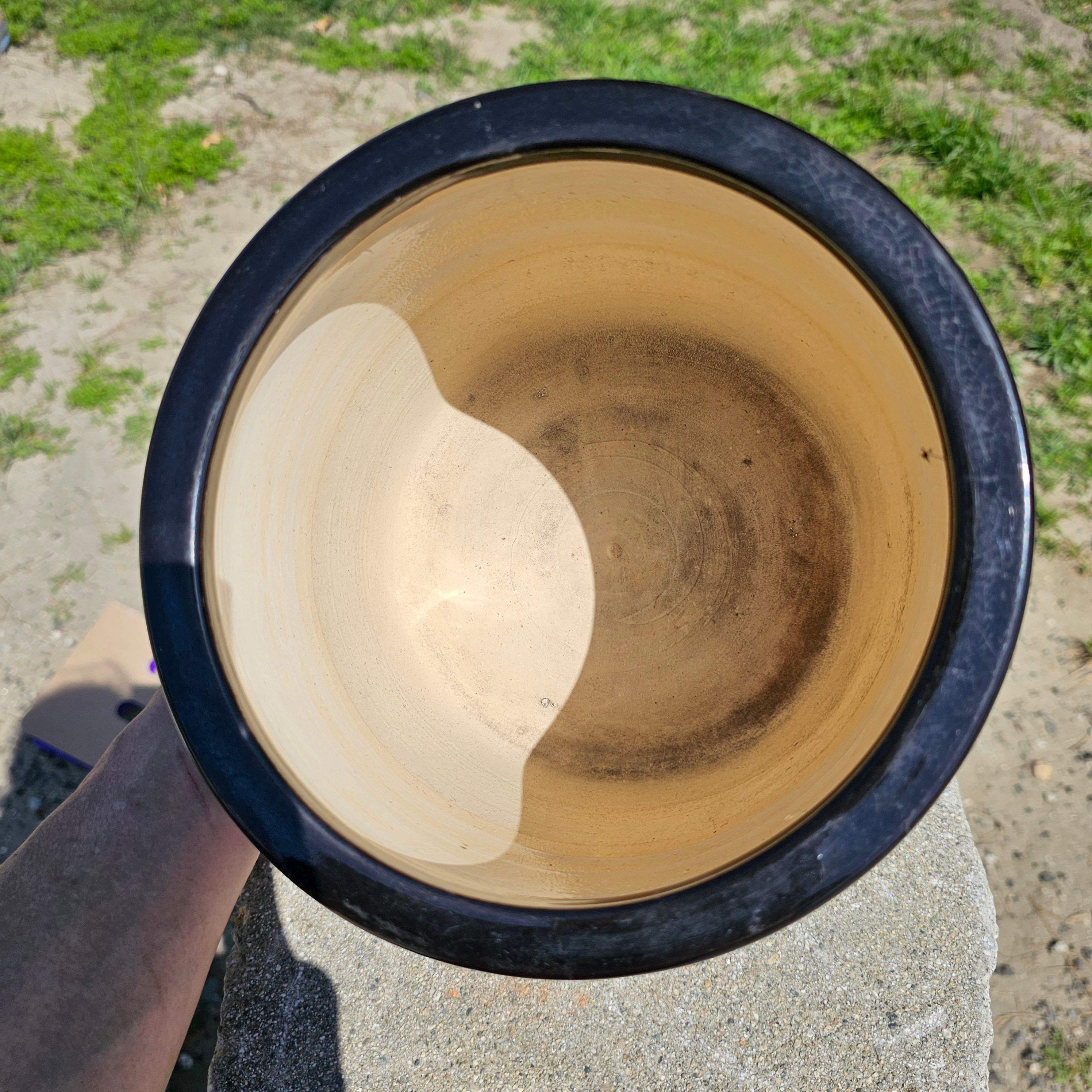 Vintage Japanese Glazed Ceramic Planter Pot 7.5" Dia x 7.5" H
