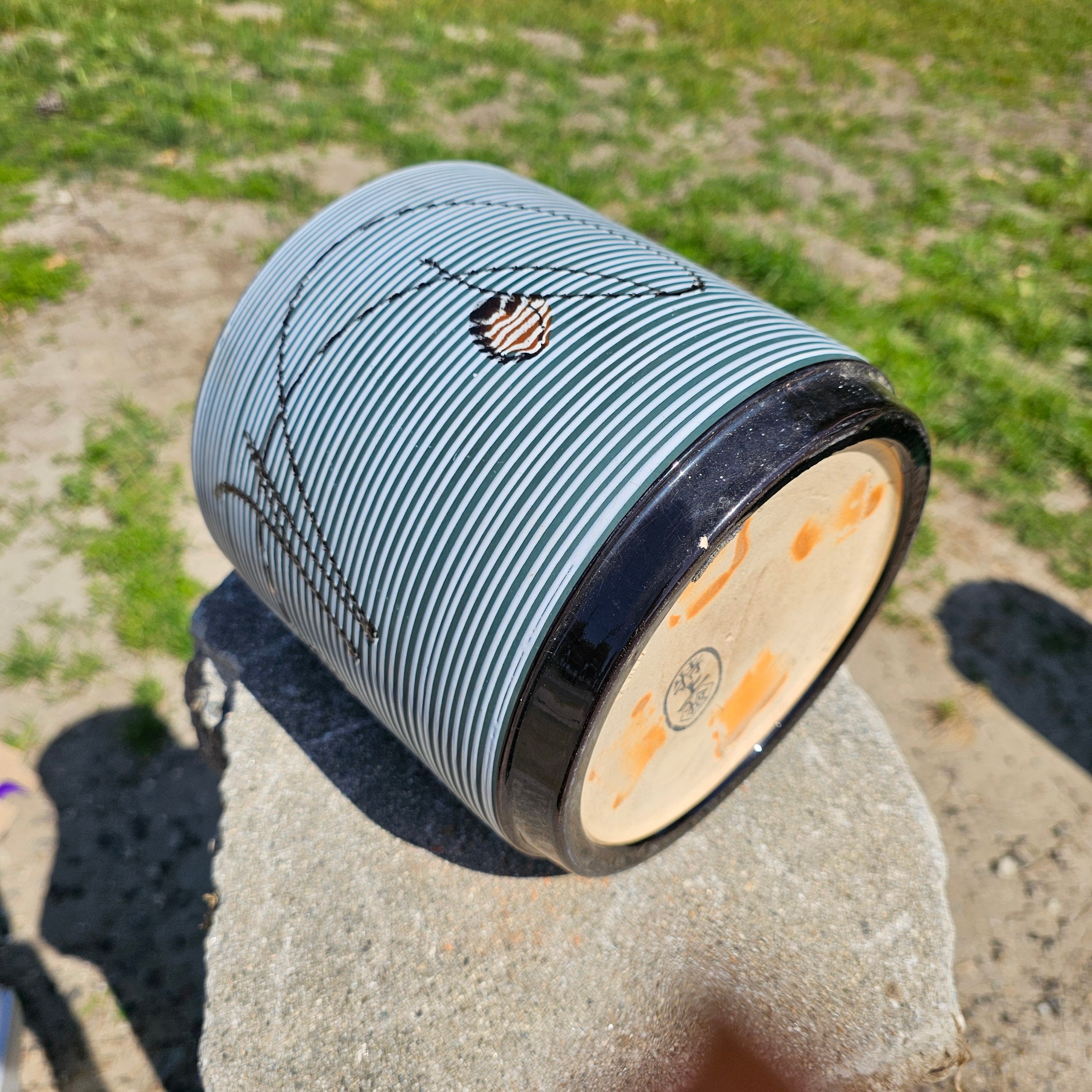 Vintage Japanese Glazed Ceramic Planter Pot 7.5" Dia x 7.5" H