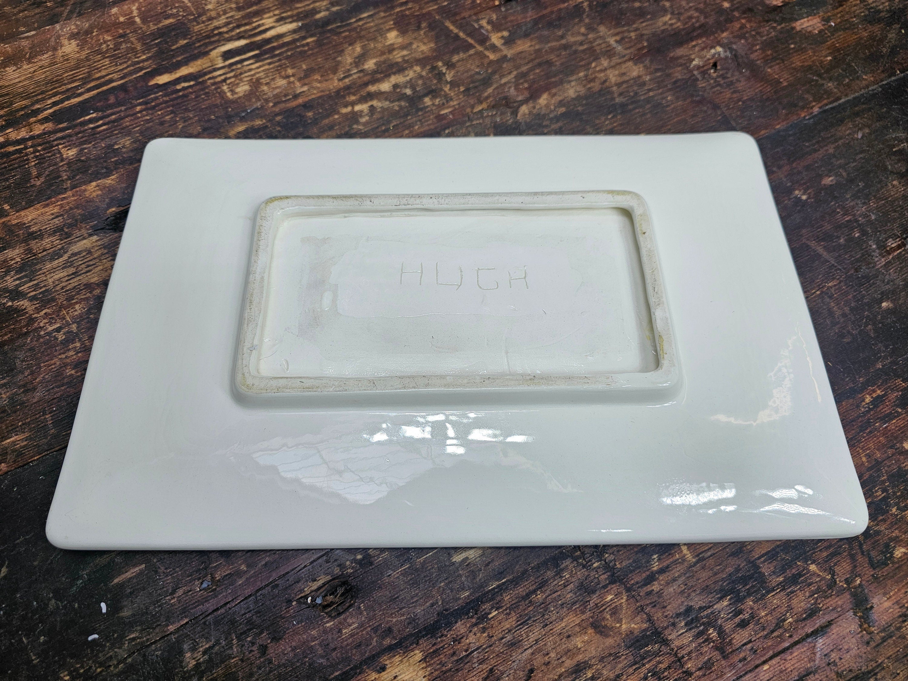 Hand-Painted Bottle Labels platter Cheese Plate Signed 13" L x 8.5" W x 1" H