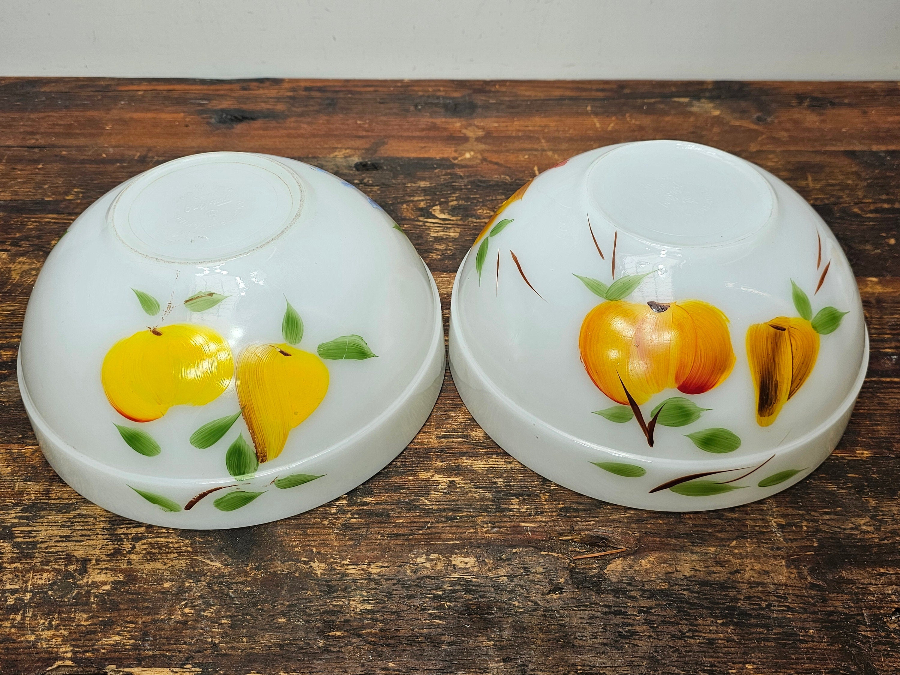 Set of 4 Fire King Gay Fad Fruit Pattern Mixing Bowls 2 Large & 2 Medium Bowls