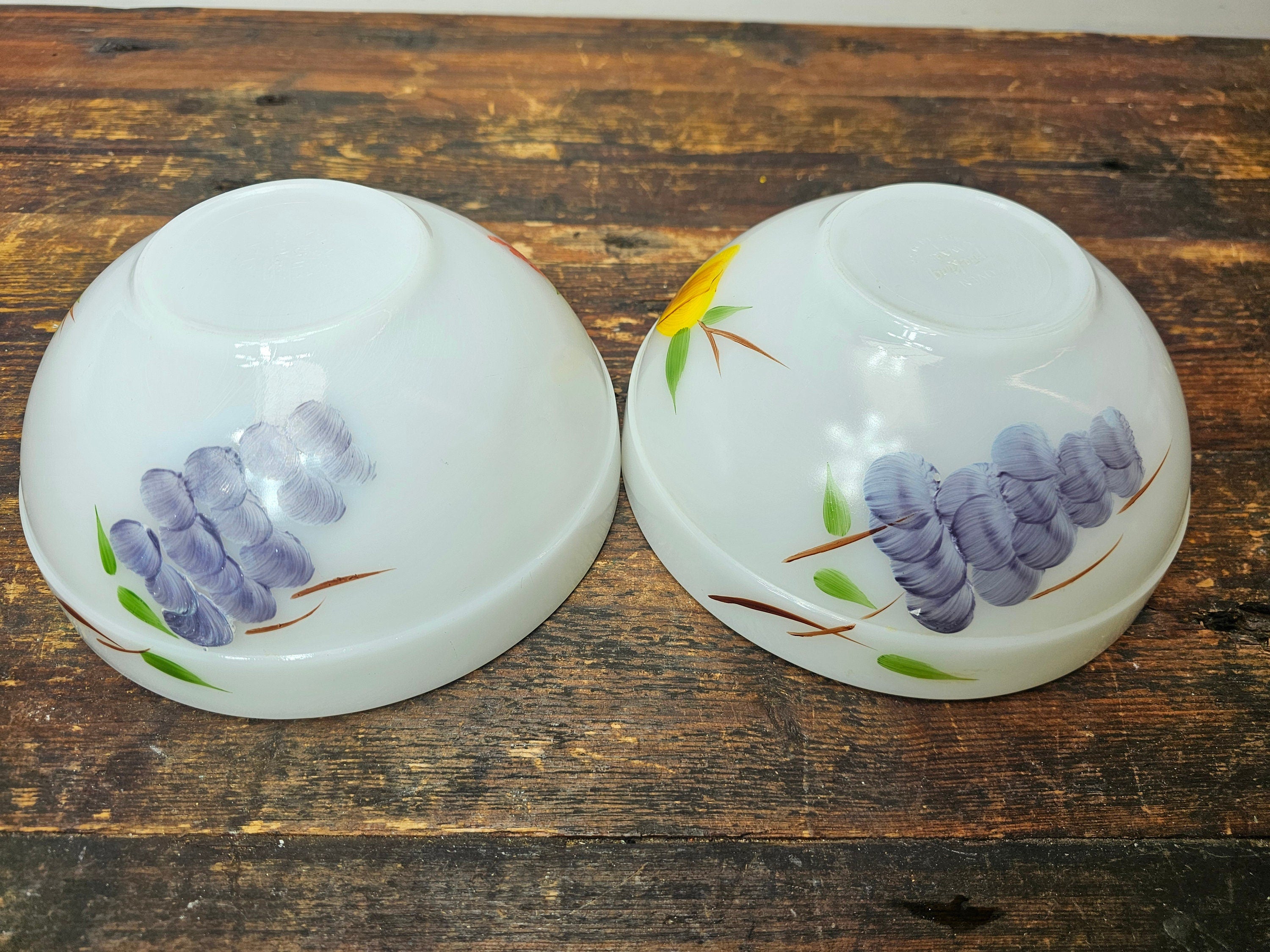 Set of 4 Fire King Gay Fad Fruit Pattern Mixing Bowls 2 Large & 2 Medium Bowls