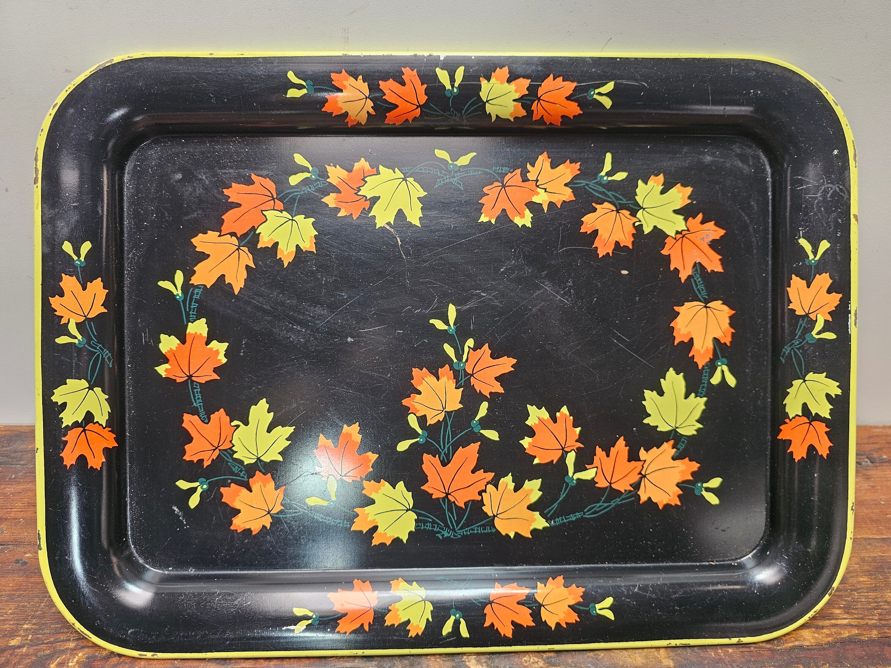 Set of 2 Vintage Fall Metal Serving Tray Made In Japan