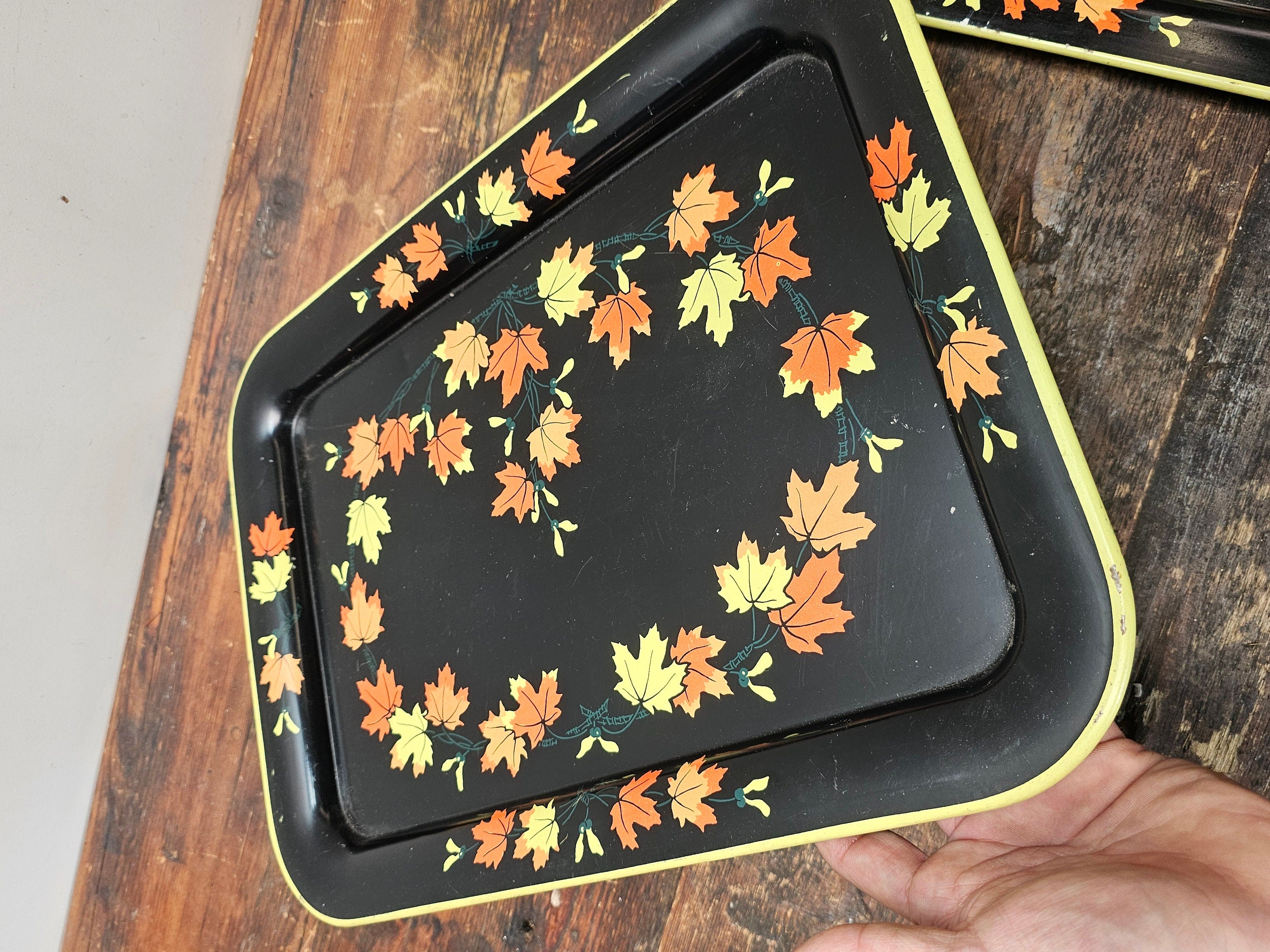 Set of 2 Vintage Fall Metal Serving Tray Made In Japan