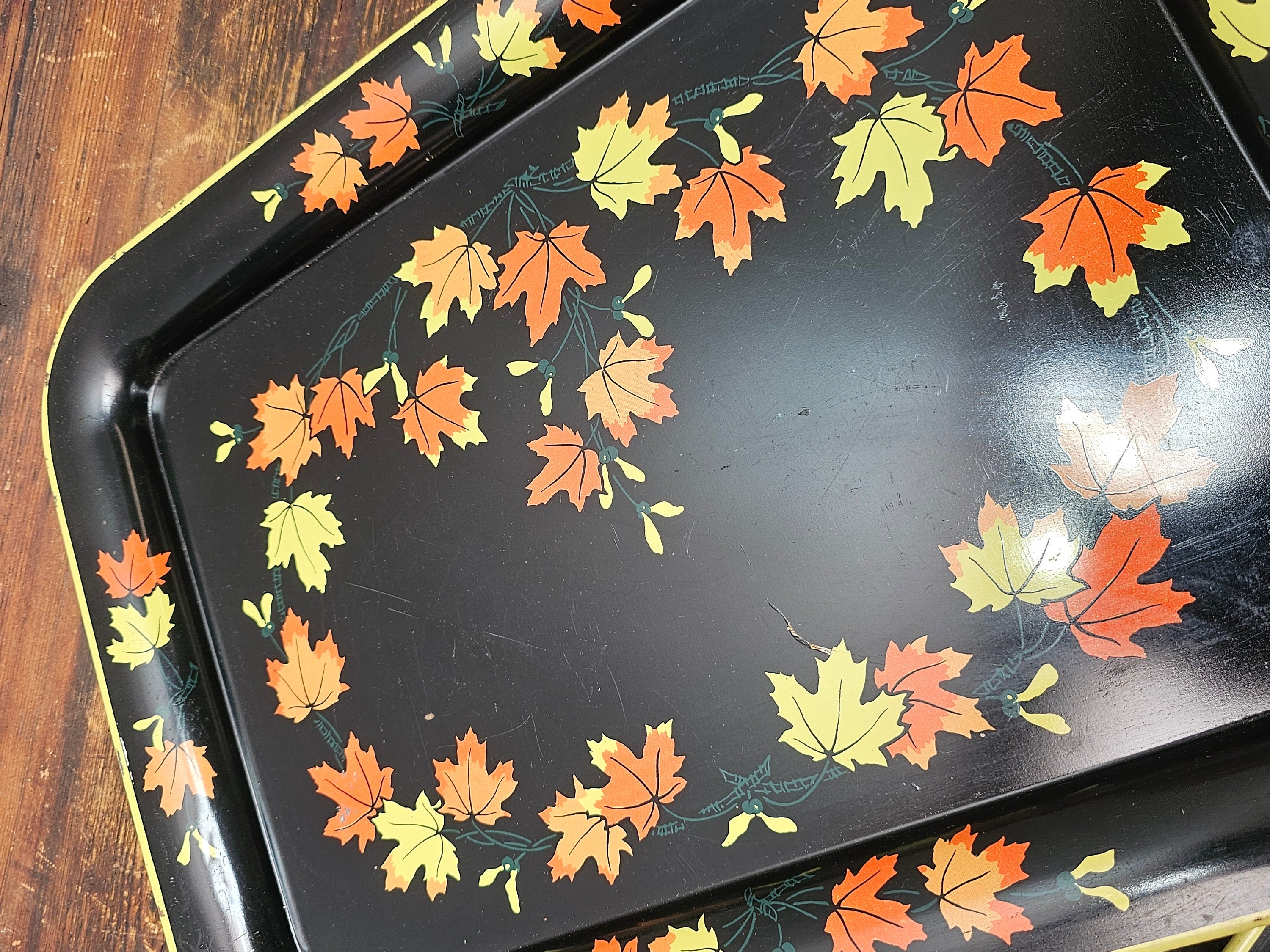 Set of 2 Vintage Fall Metal Serving Tray Made In Japan