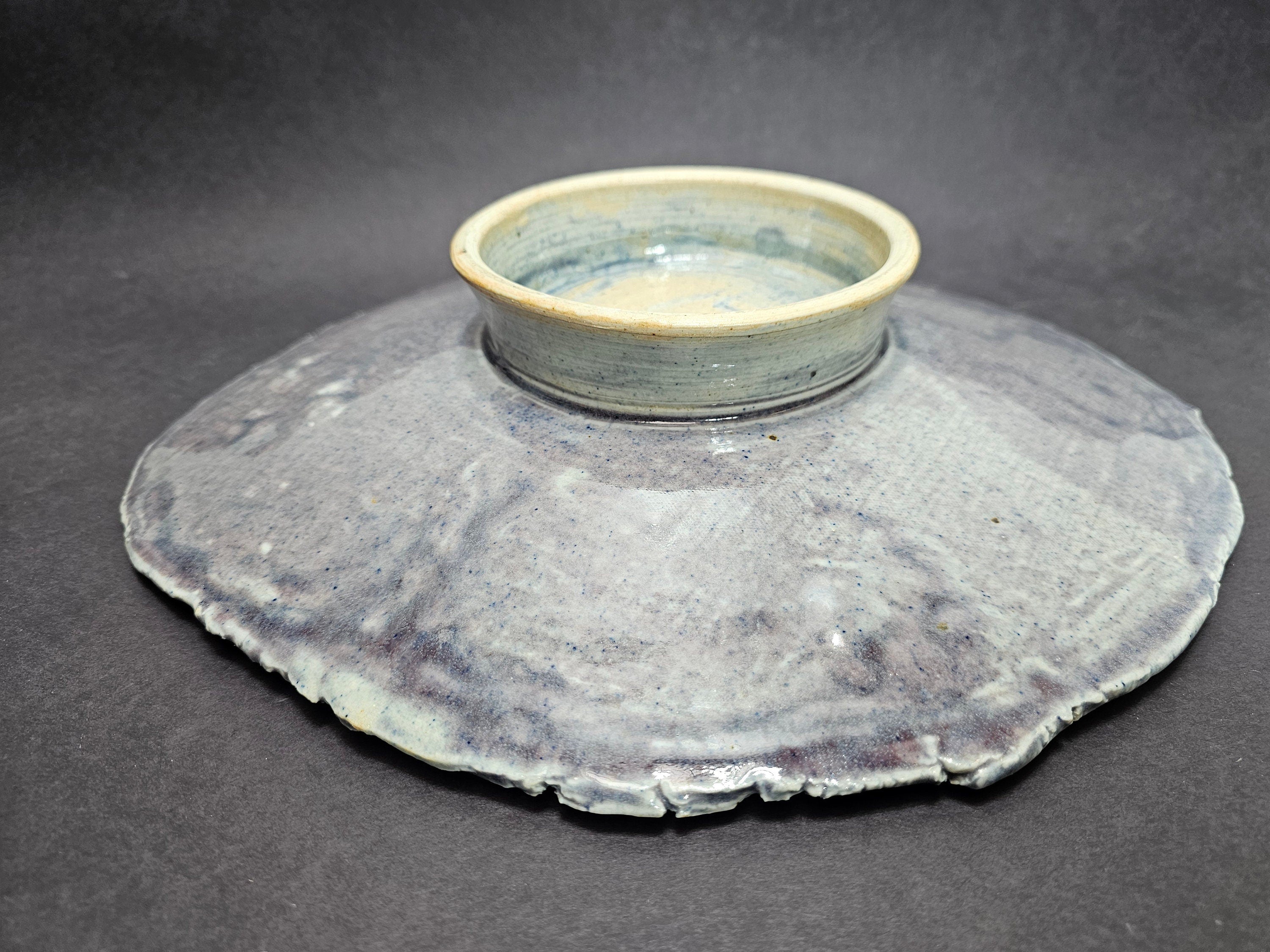 Vintage Studio Art Pottery Japanese Style Gray Plate Floral Design 12.5" x 13.5" x 2.75" H