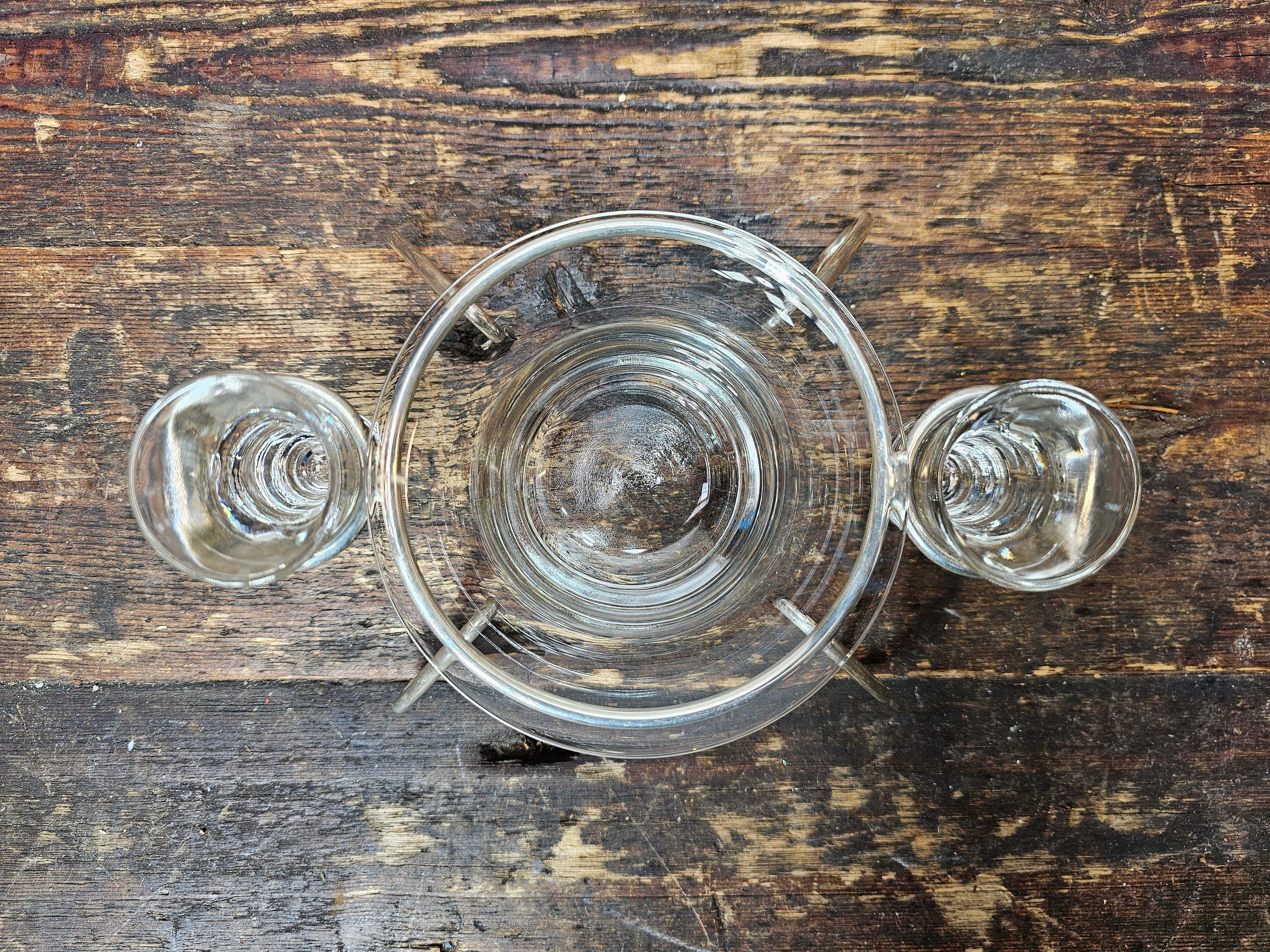 Mid Century Modern Anchor Hocking Glass Set Silver Plated Holder Stand