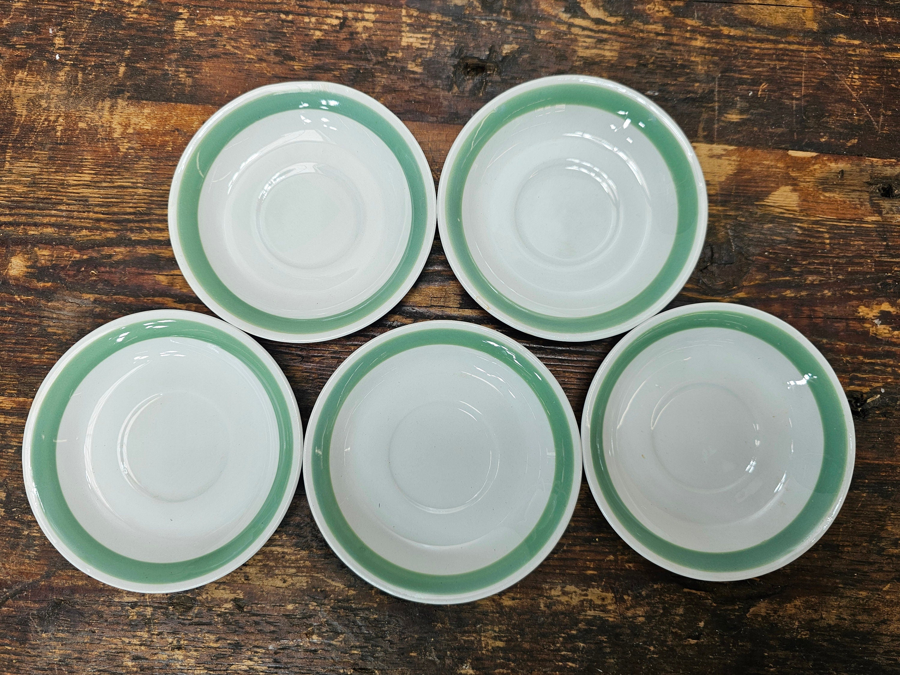 Arabia Suomi Finland Green Band Ribbons White Demitasse Cup & Saucer + Teapot