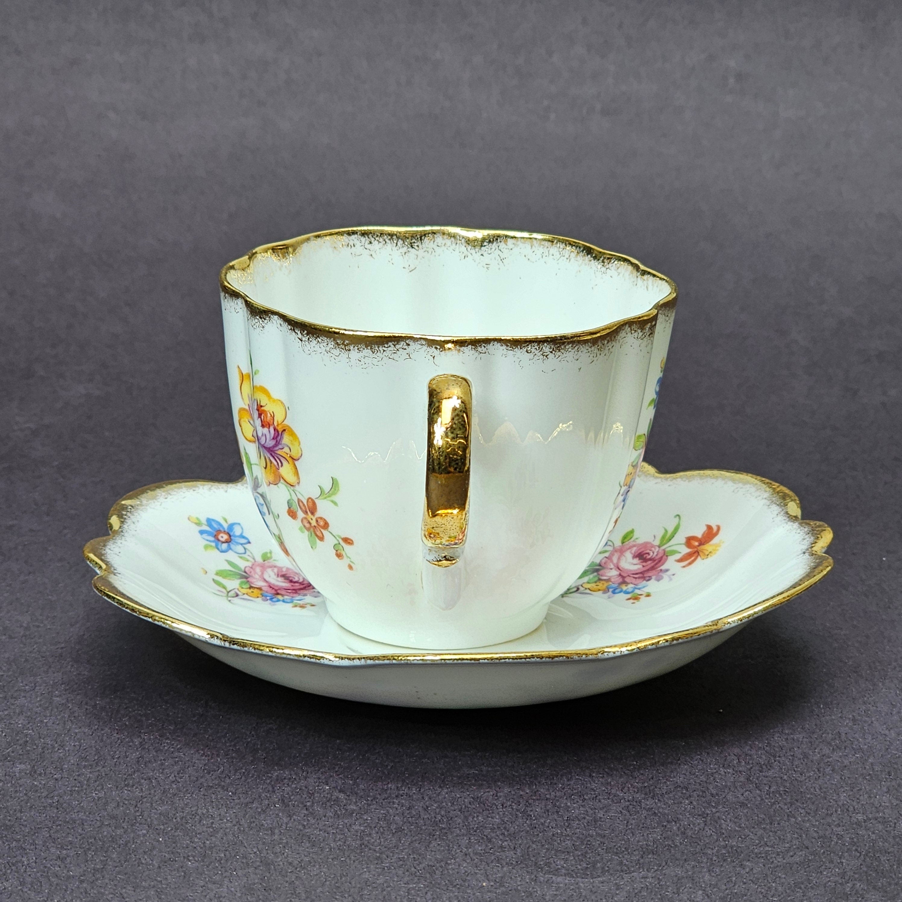 Vintage Taylor and Kent Gold Trim Teacup & Saucer Set From England