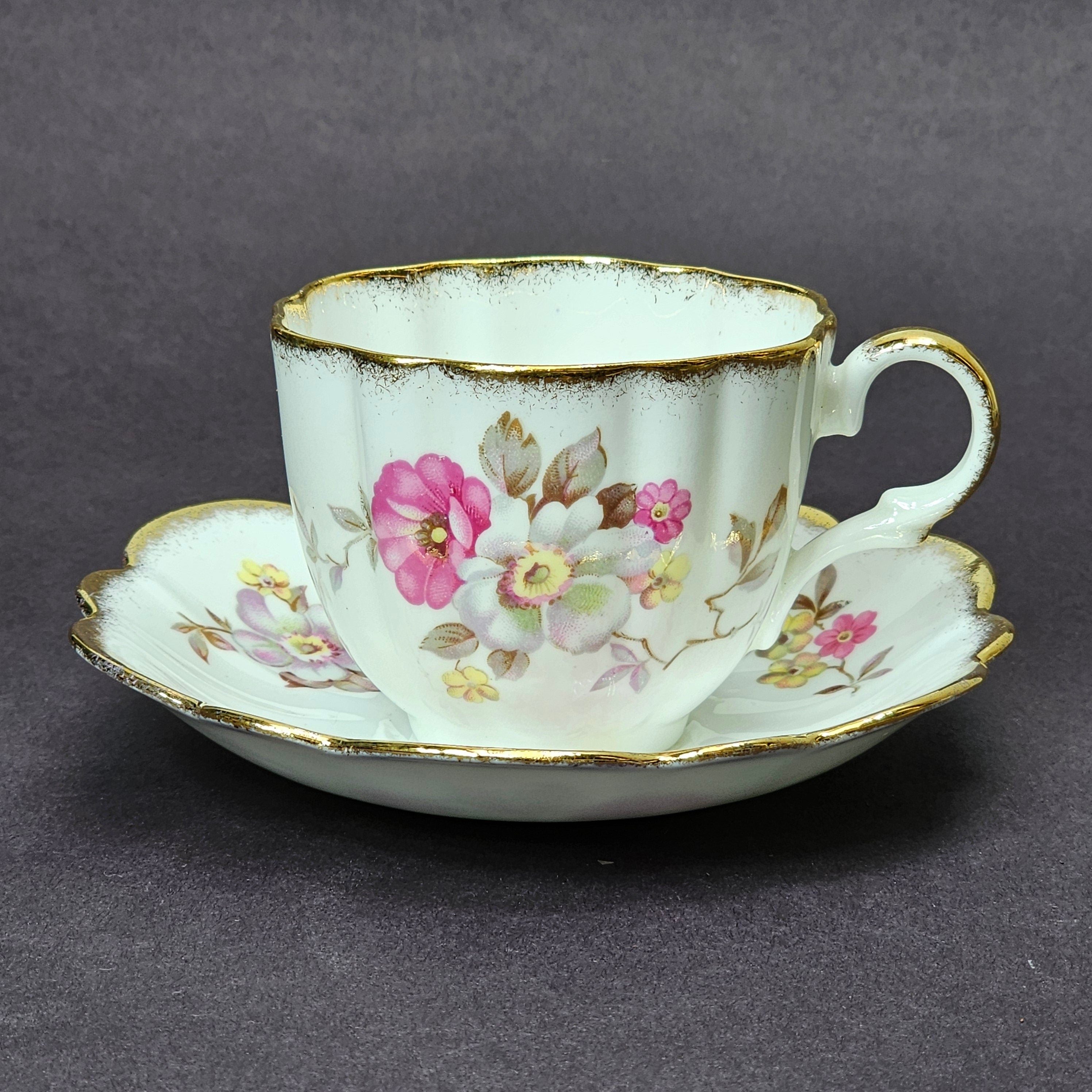 Vintage Taylor and Kent Gold Trim Teacup & Saucer Set From England
