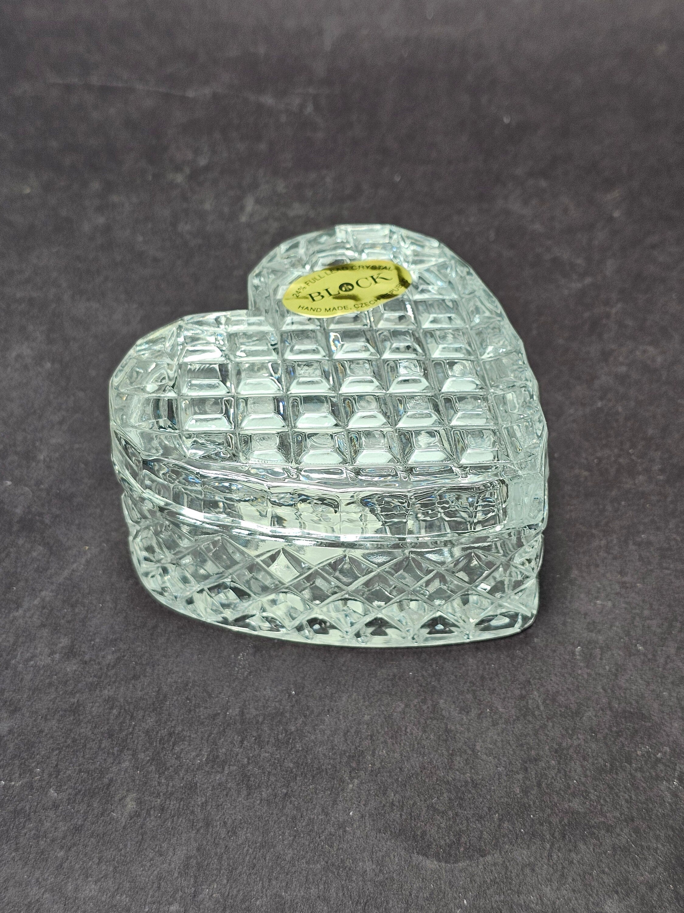 BLOCK Czech 24% Full Lead Crystal Glass Orion Heart Box Container NOS