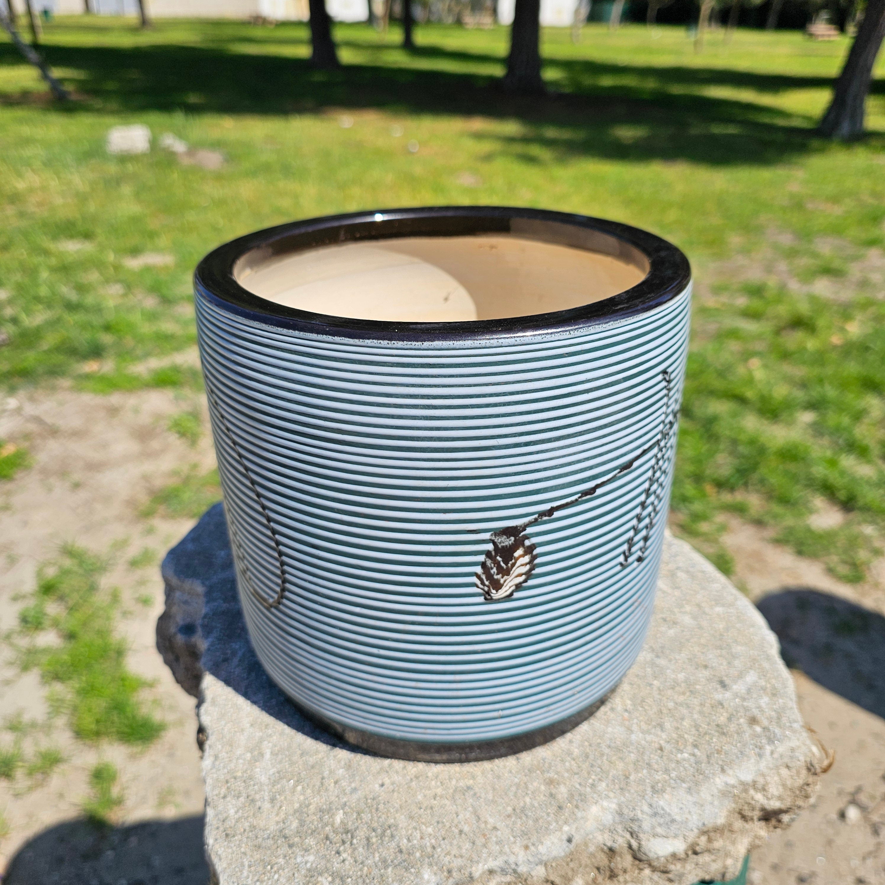 Vintage Japanese Glazed Ceramic Planter Pot 7.5" Dia x 7.5" H