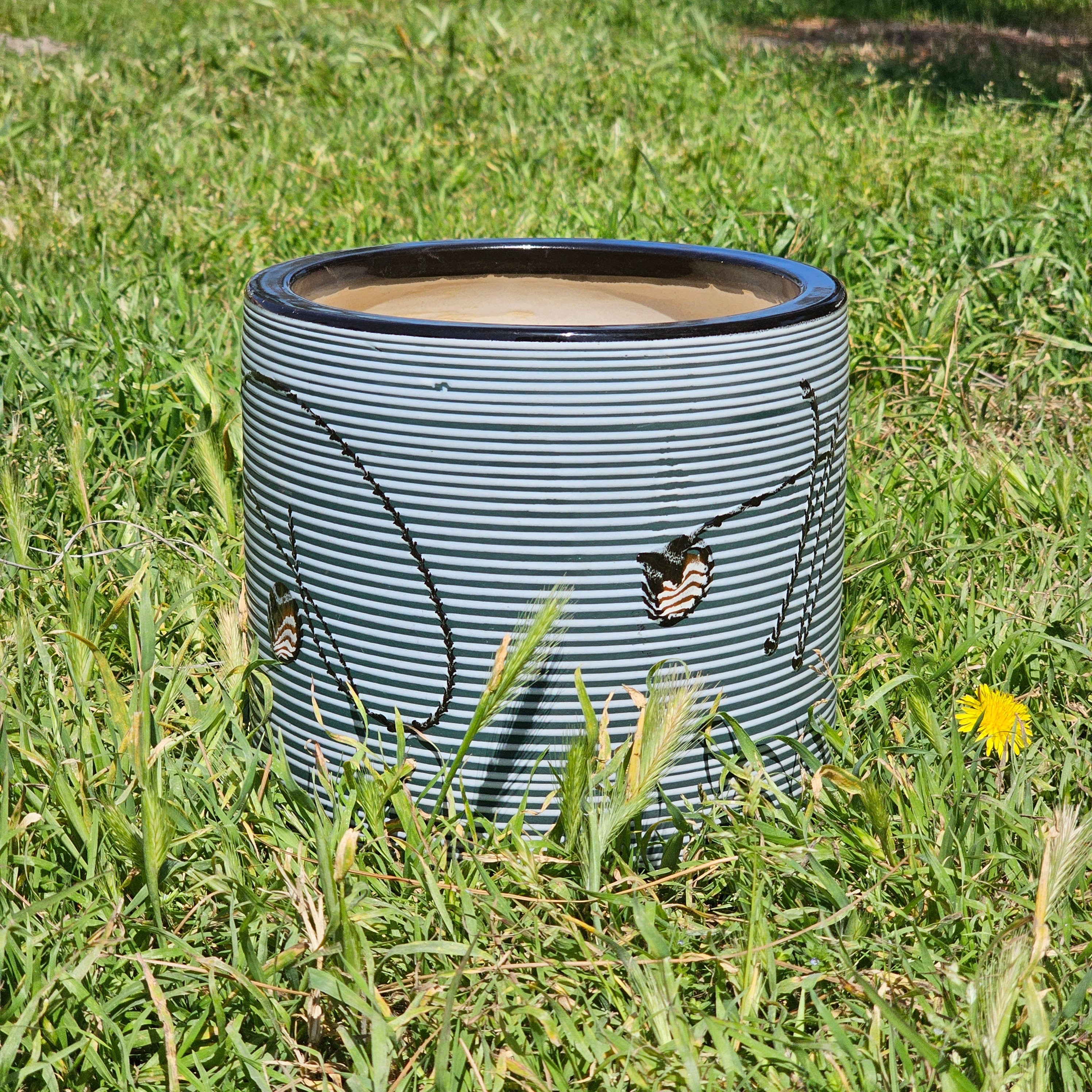 Vintage Japanese Glazed Ceramic Planter Pot 7.5" Dia x 7.5" H