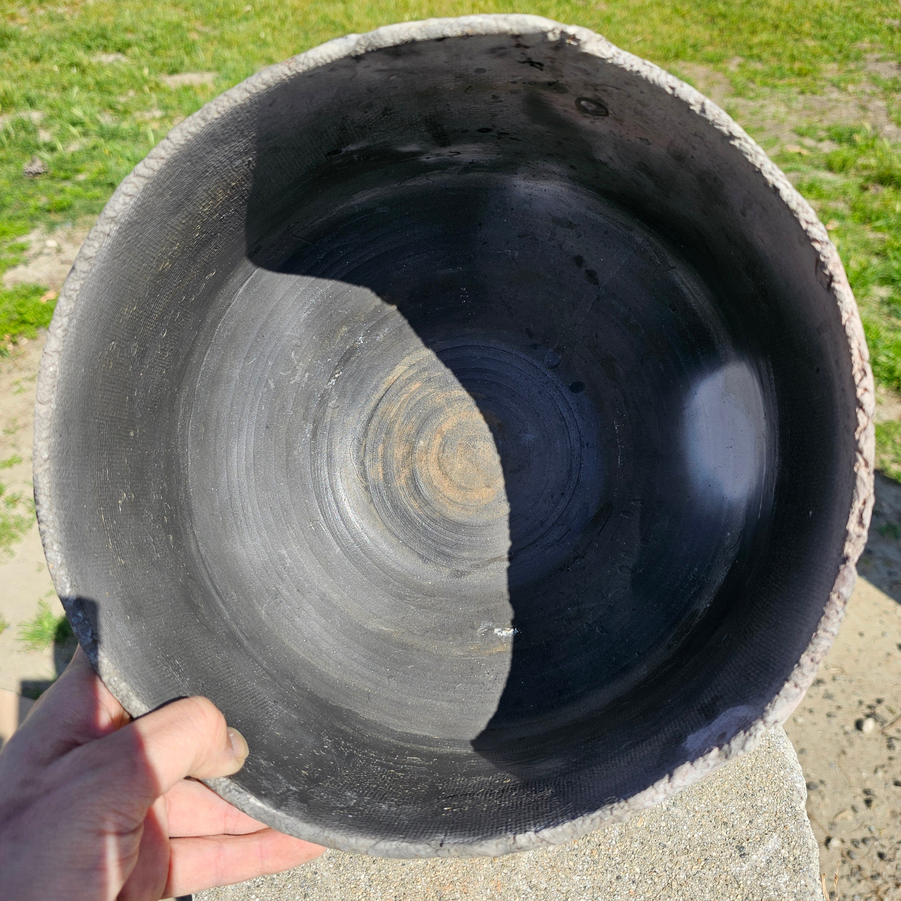 Studio Art Pottery Bowl Gray Signed 10.5" Dia x 8" H