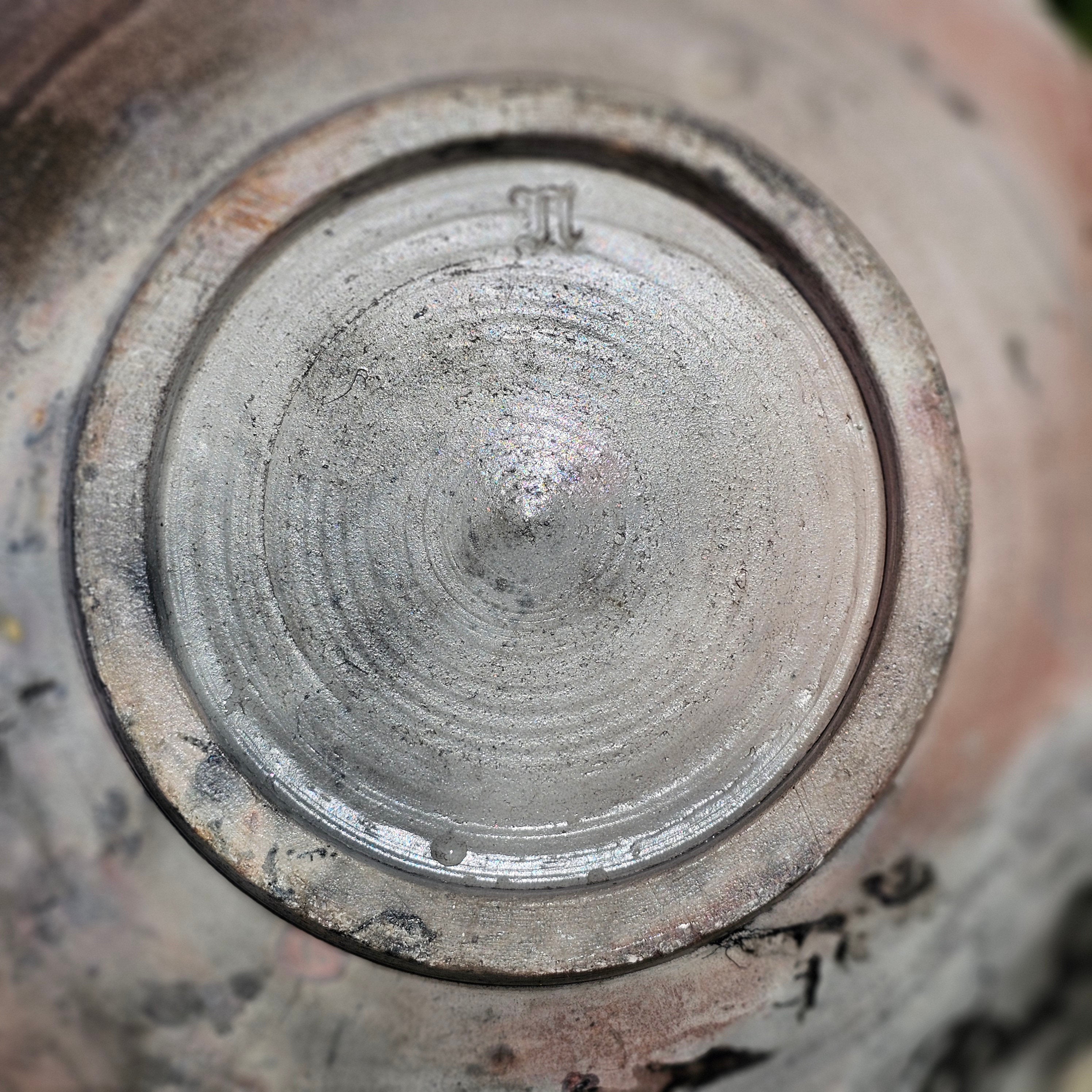 Studio Art Pottery Bowl Gray Signed 10.5" Dia x 8" H