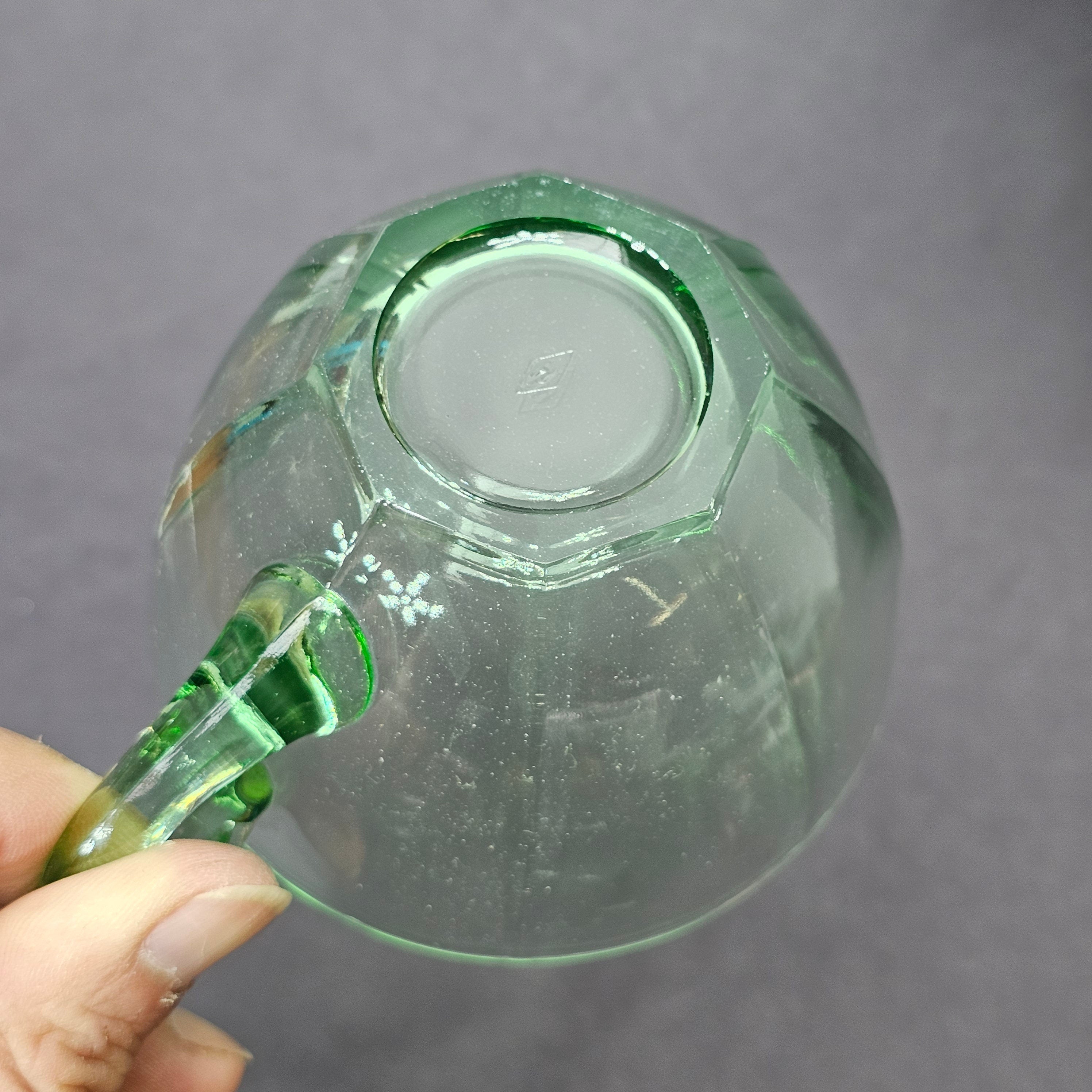 Set of 3 Heisey Ribbed Octagon Green Cup & Saucer + Dessert Plate Set (C)