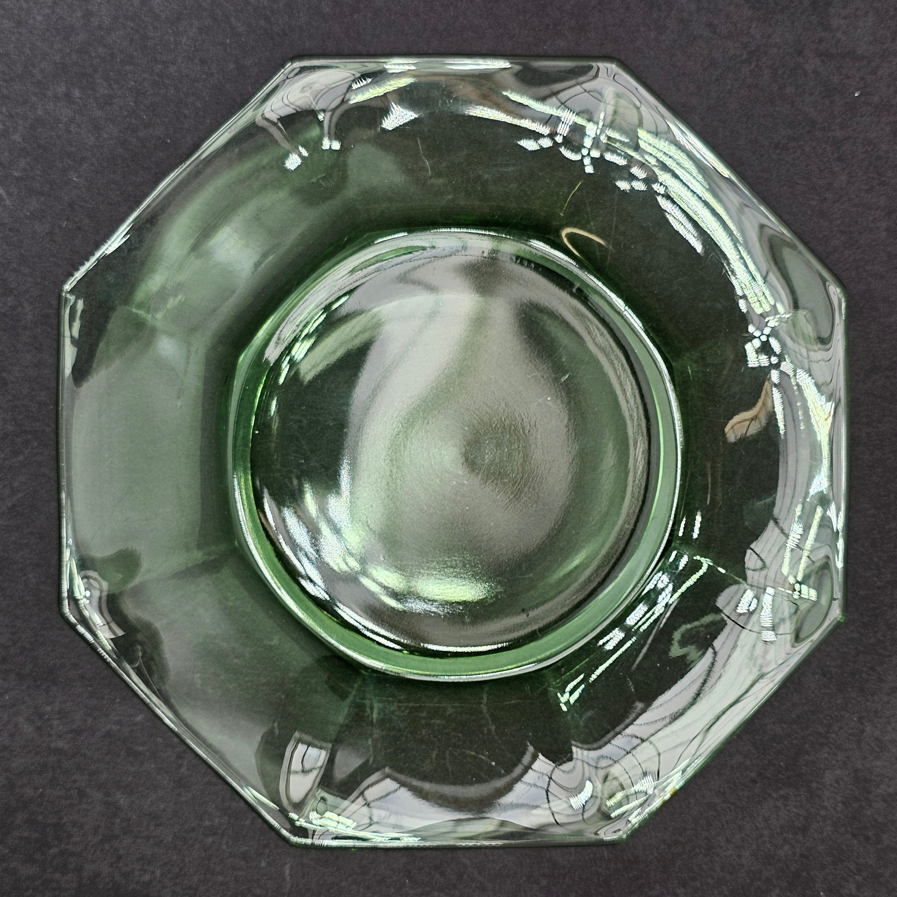 Set of 3 Heisey Ribbed Octagon Green Cup & Saucer + Dessert Plate Set (D)