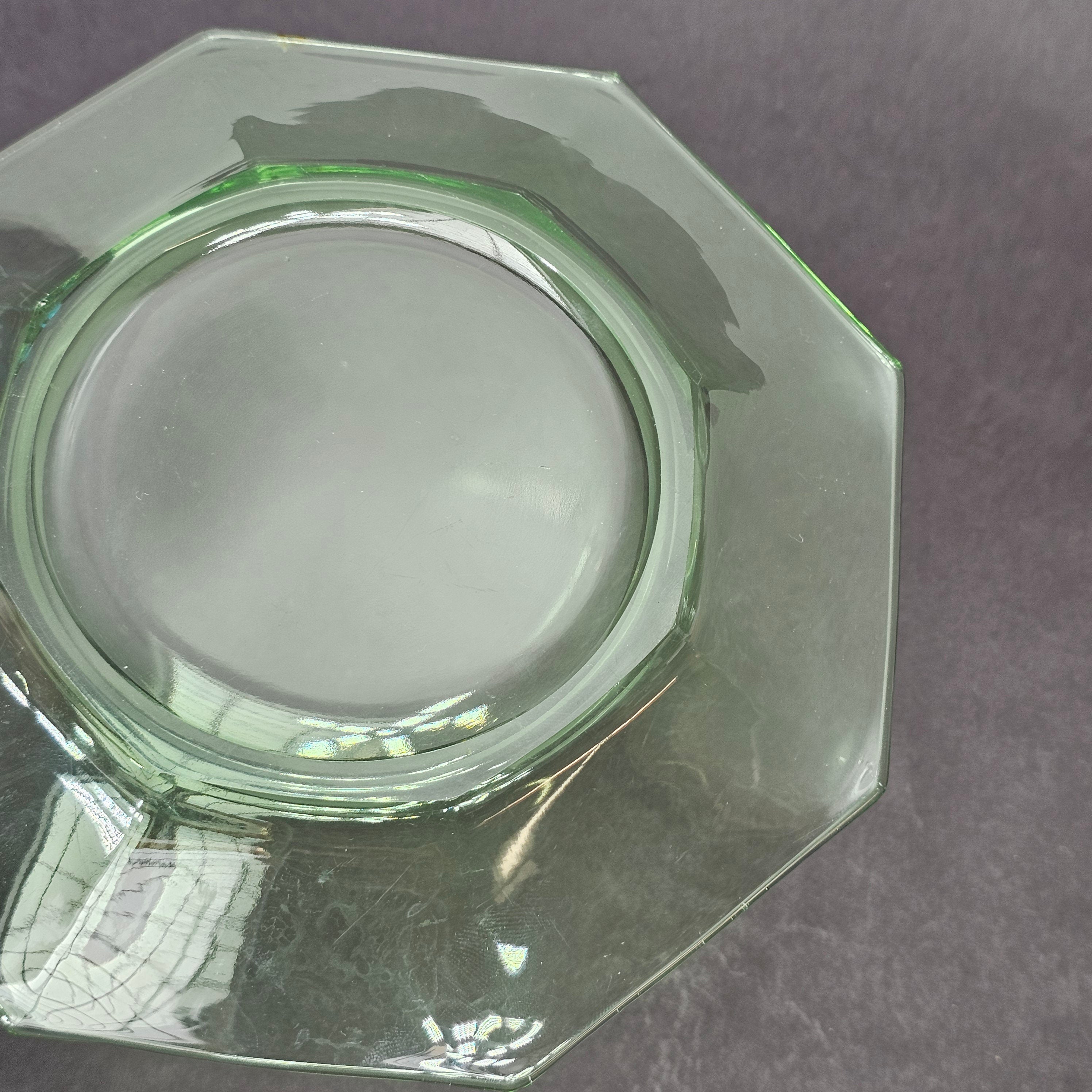 Set of 3 Heisey Ribbed Octagon Green Cup & Saucer + Dessert Plate Set (D)