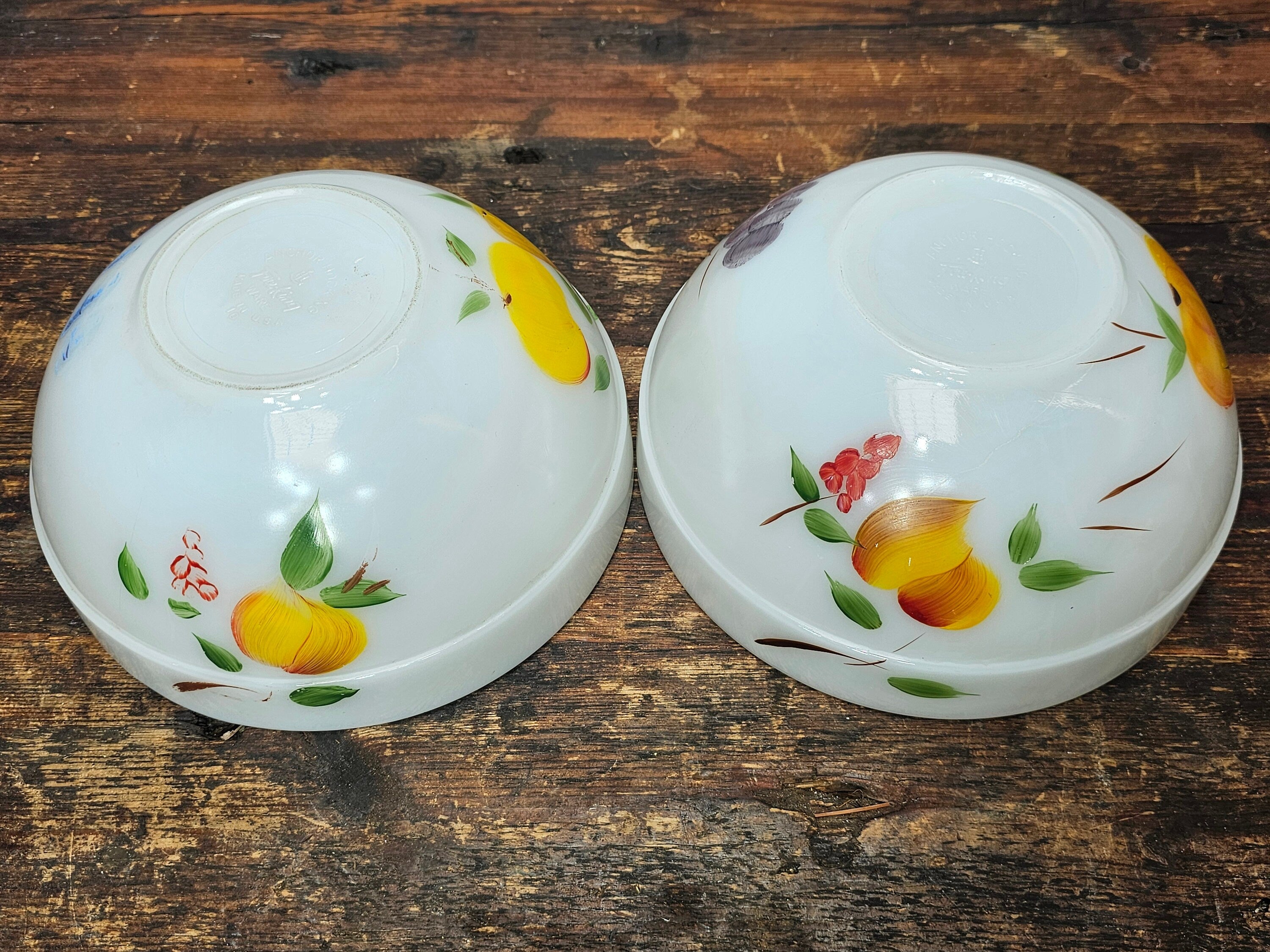 Set of 4 Fire King Gay Fad Fruit Pattern Mixing Bowls 2 Large & 2 Medium Bowls