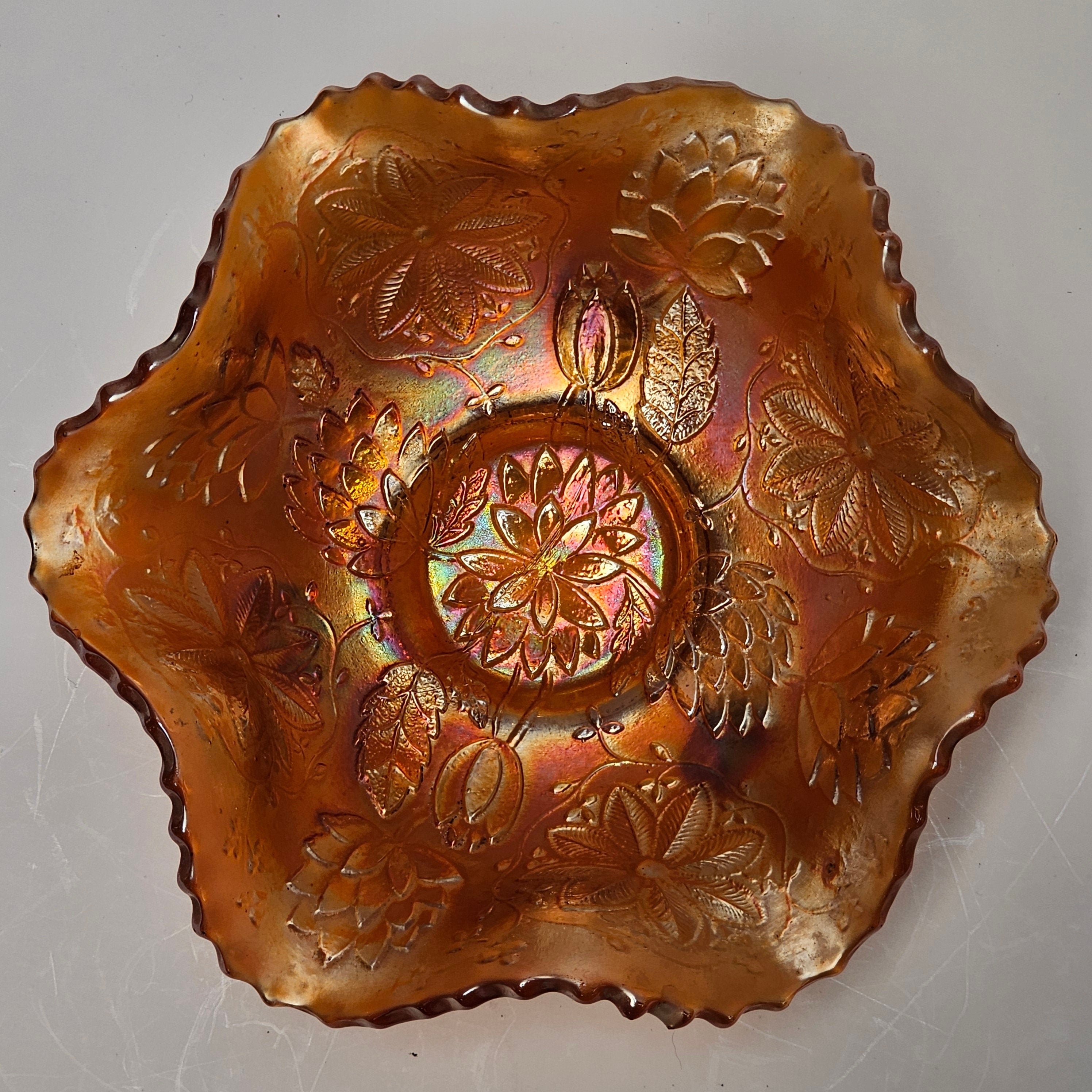 Vintage Carnival Glass Footed Candy / Nut Compote Dish