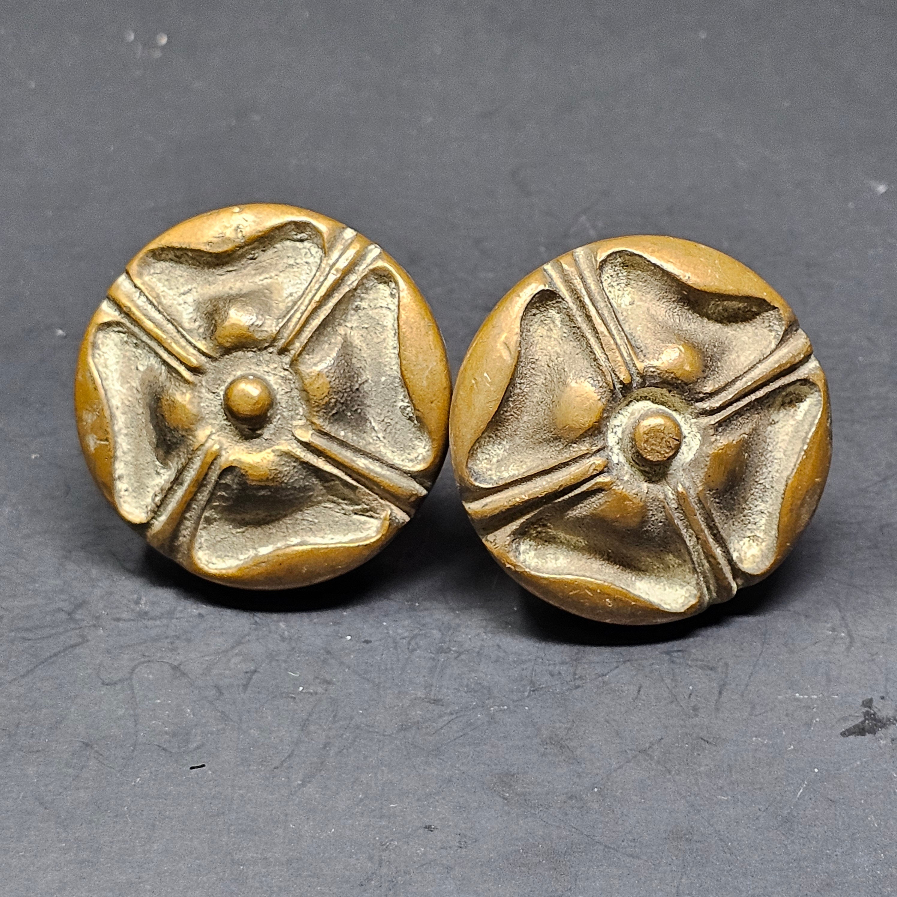 Set of 2 Vintage Ornate Door Knob Solid Brass