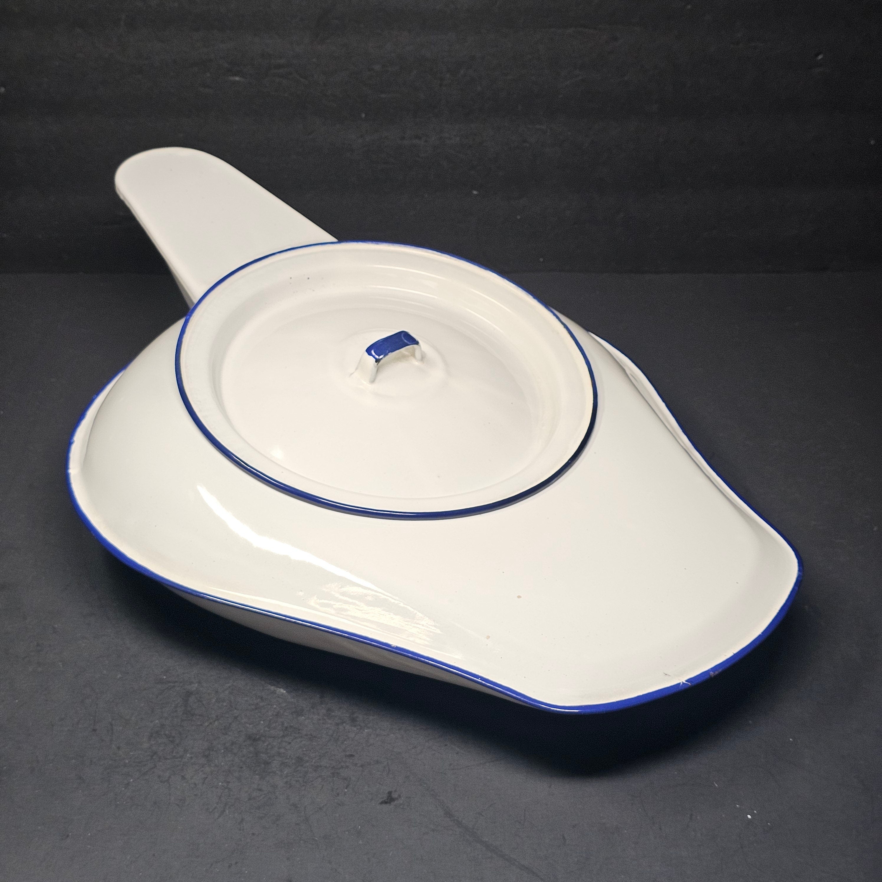 Vintage Hospital White Enamel Bed Pan With Lid