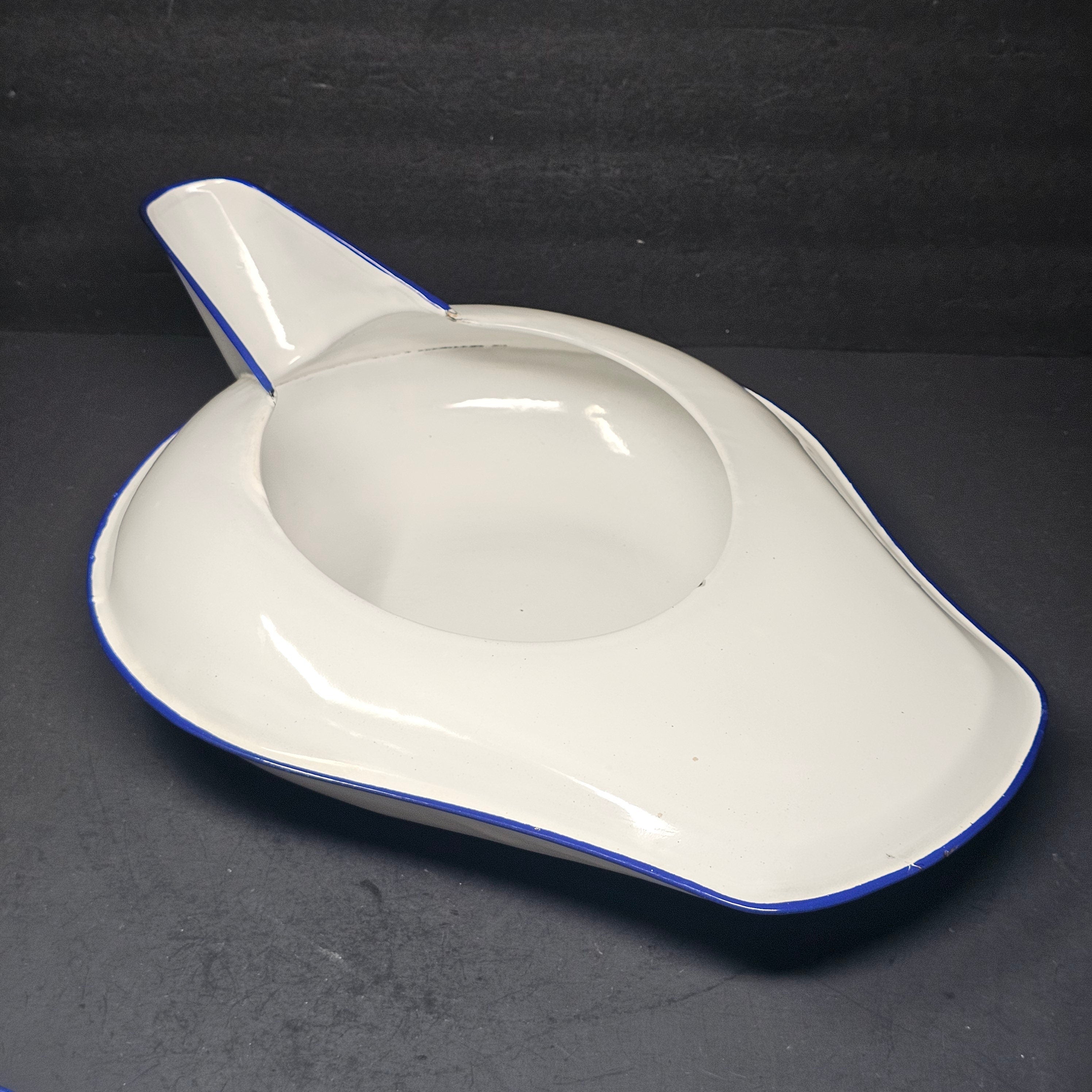 Vintage Hospital White Enamel Bed Pan With Lid