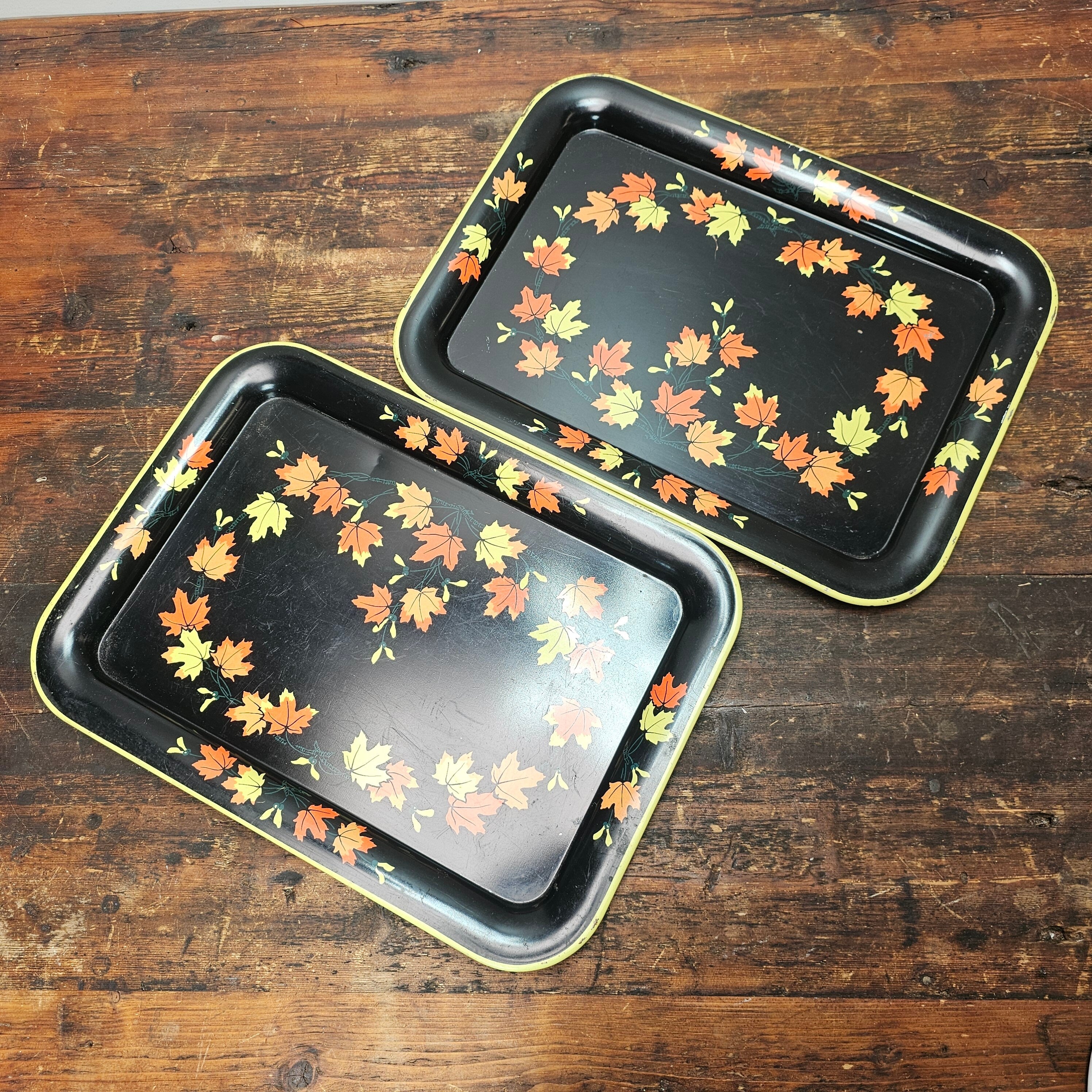 Set of 2 Vintage Fall Metal Serving Tray Made In Japan