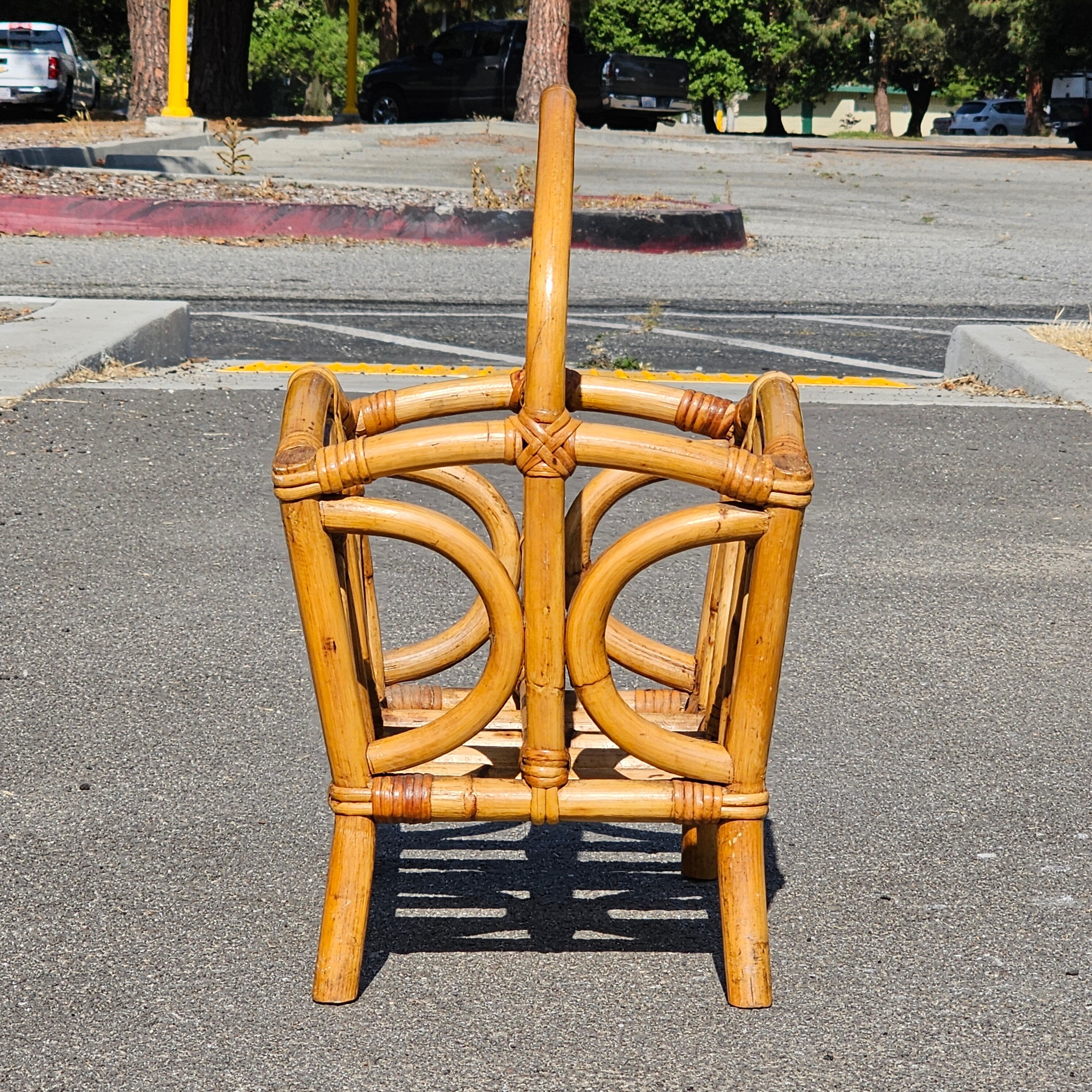 Vintage Calif-Asia Rattan Bamboo Boho Tiki Magazine Rack