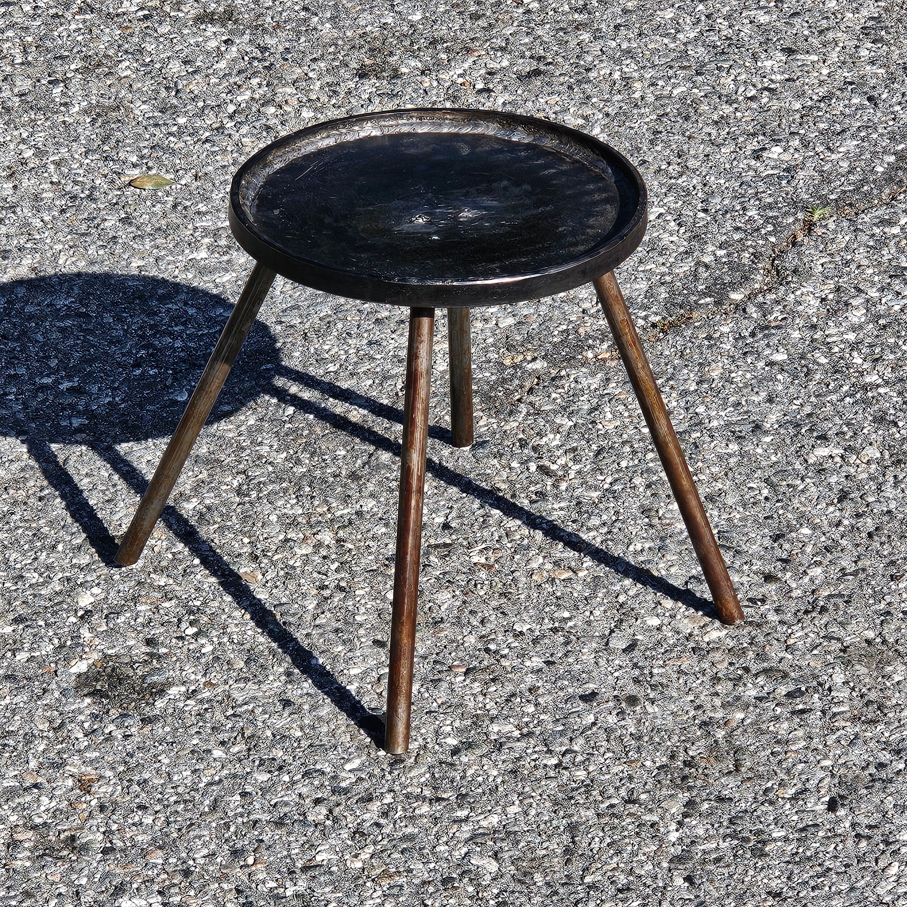 Industrial Style Small Metal Round Table / Plant Stand 10.75" Dia x 11.75" H