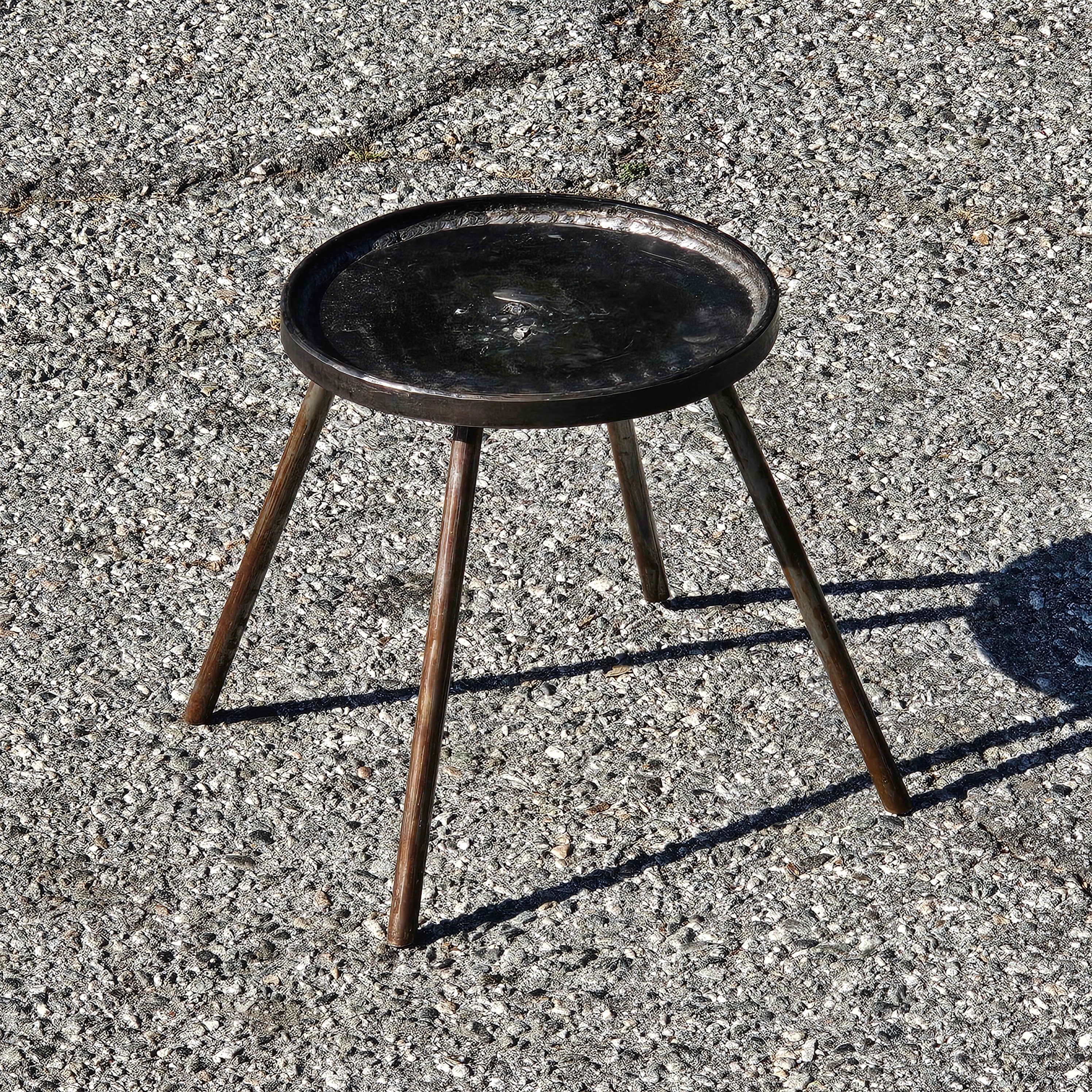 Industrial Style Small Metal Round Table / Plant Stand 10.75" Dia x 11.75" H