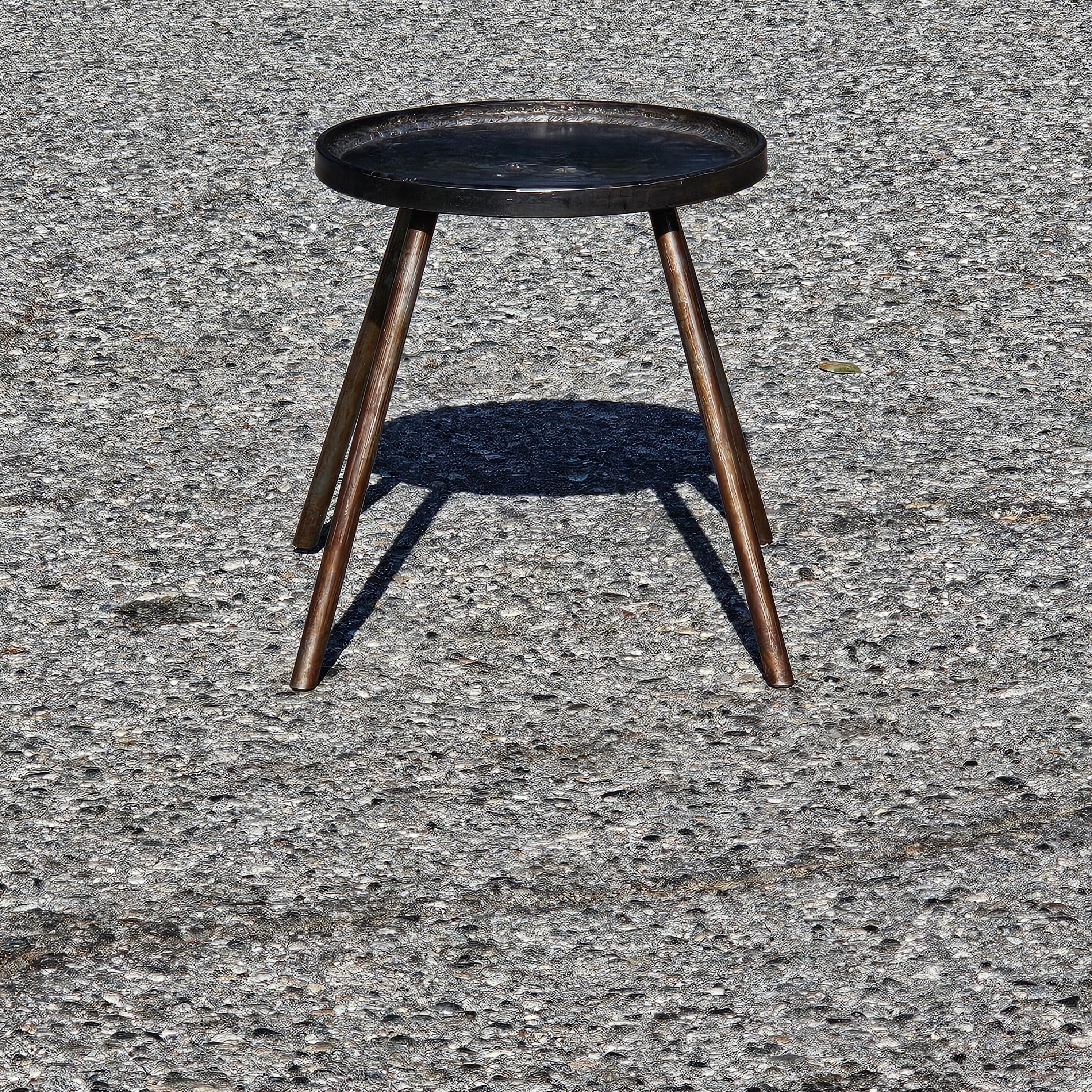 Industrial Style Small Metal Round Table / Plant Stand 10.75" Dia x 11.75" H