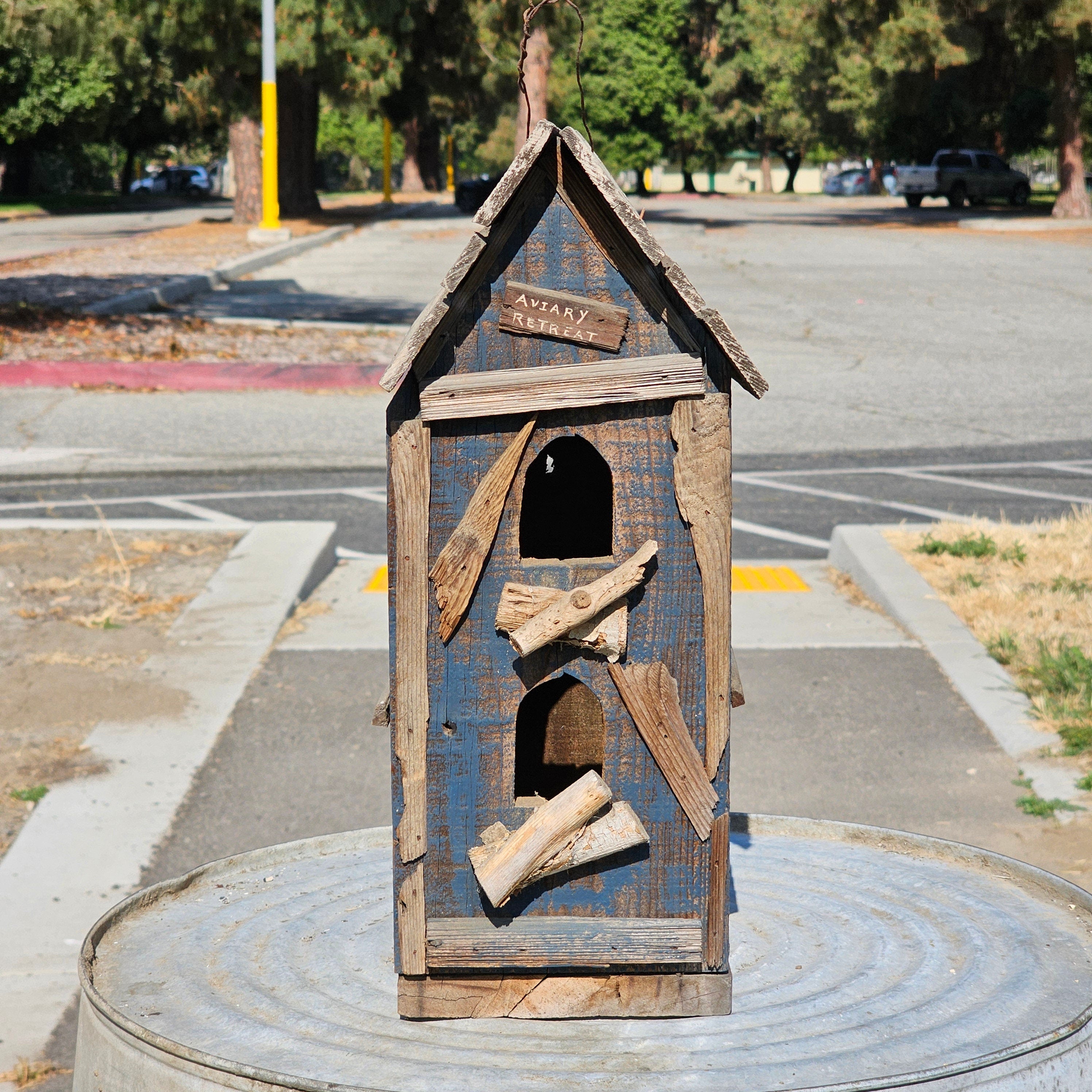 Rustic Bird House Hanging Birdhouse Handmade Singed