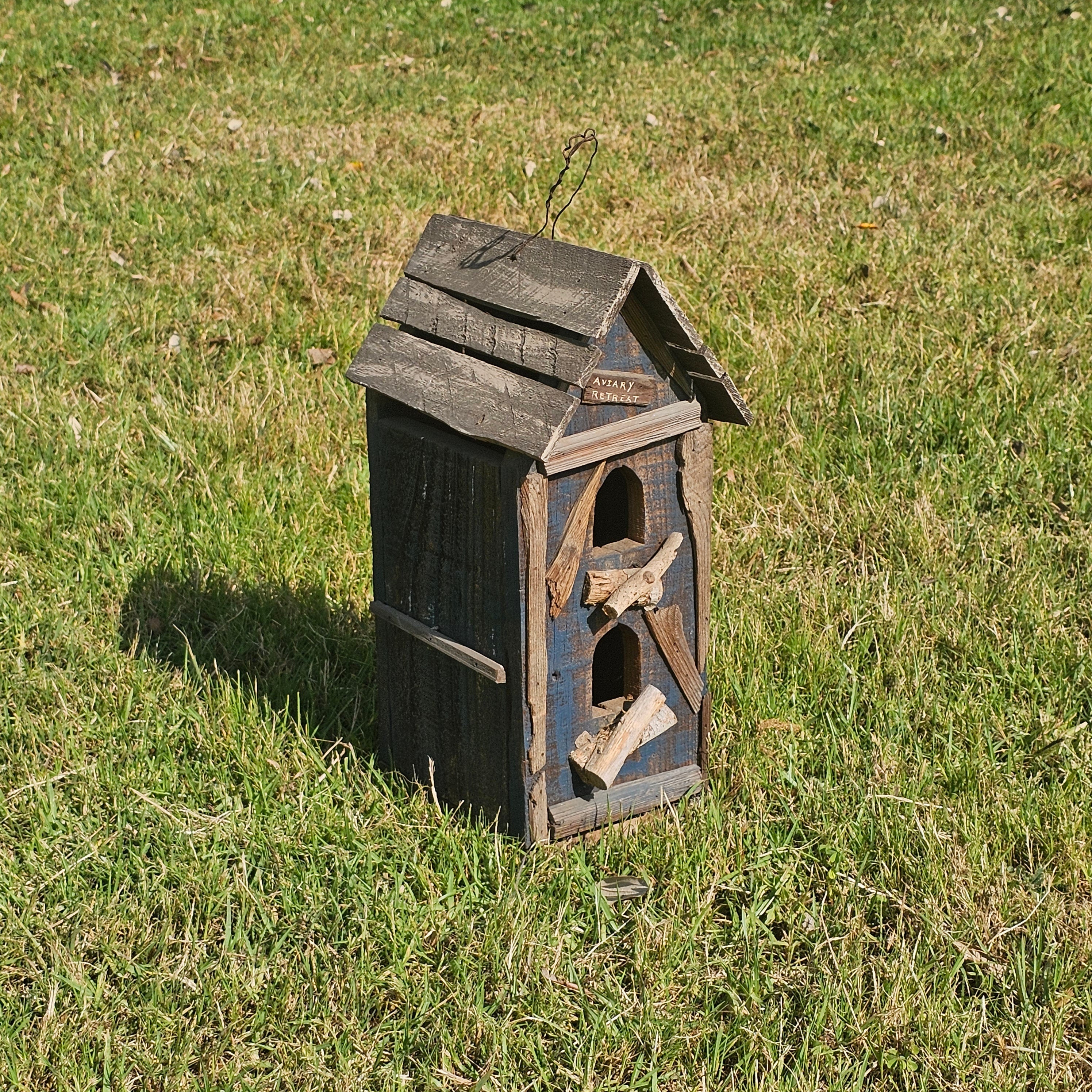 Rustic Bird House Hanging Birdhouse Handmade Singed