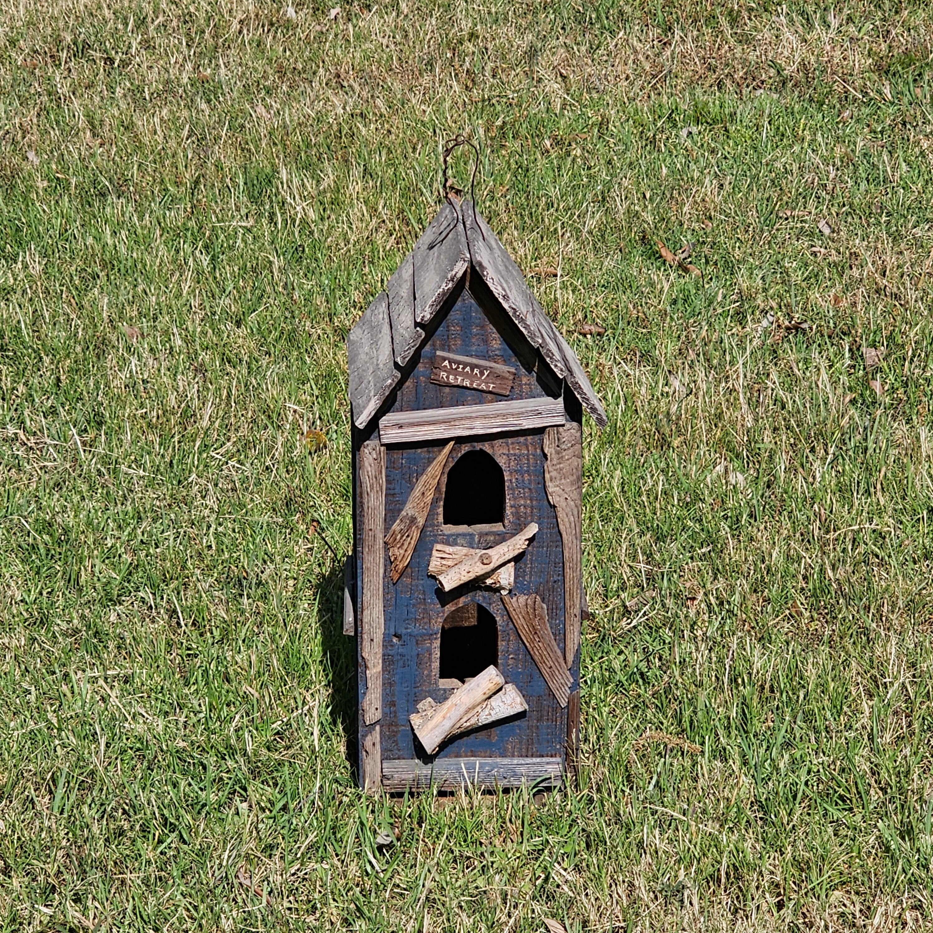 Rustic Bird House Hanging Birdhouse Handmade Singed