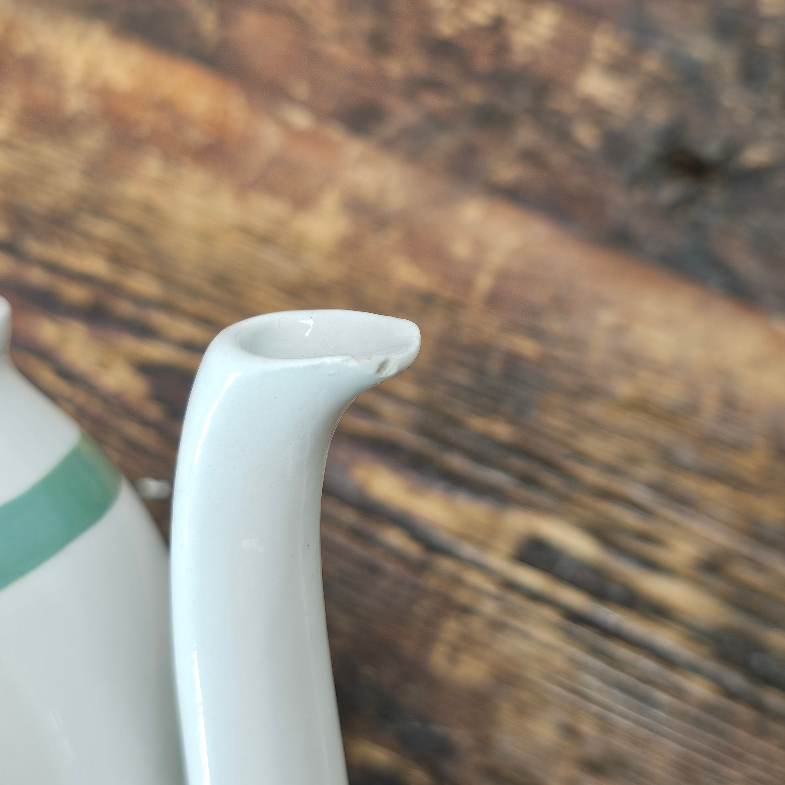 Arabia Suomi Finland Green Band Ribbons White Demitasse Cup & Saucer + Teapot