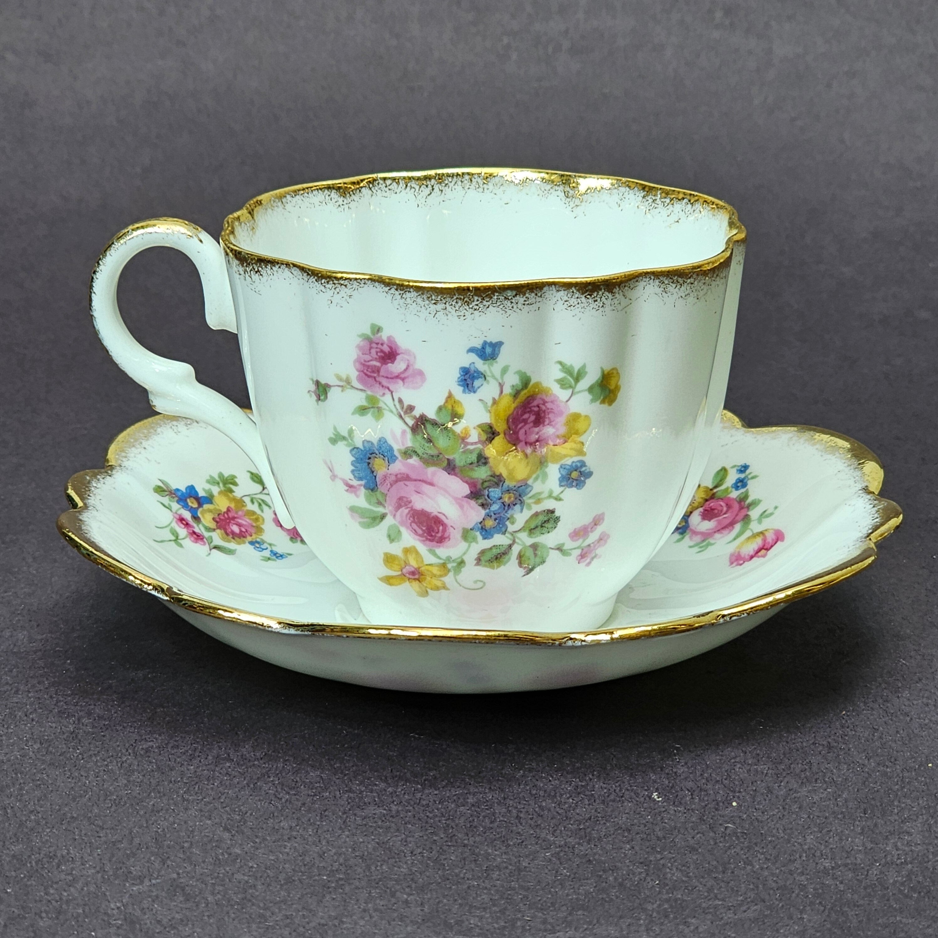 Vintage Taylor and Kent Gold Trim Teacup & Saucer Set From England