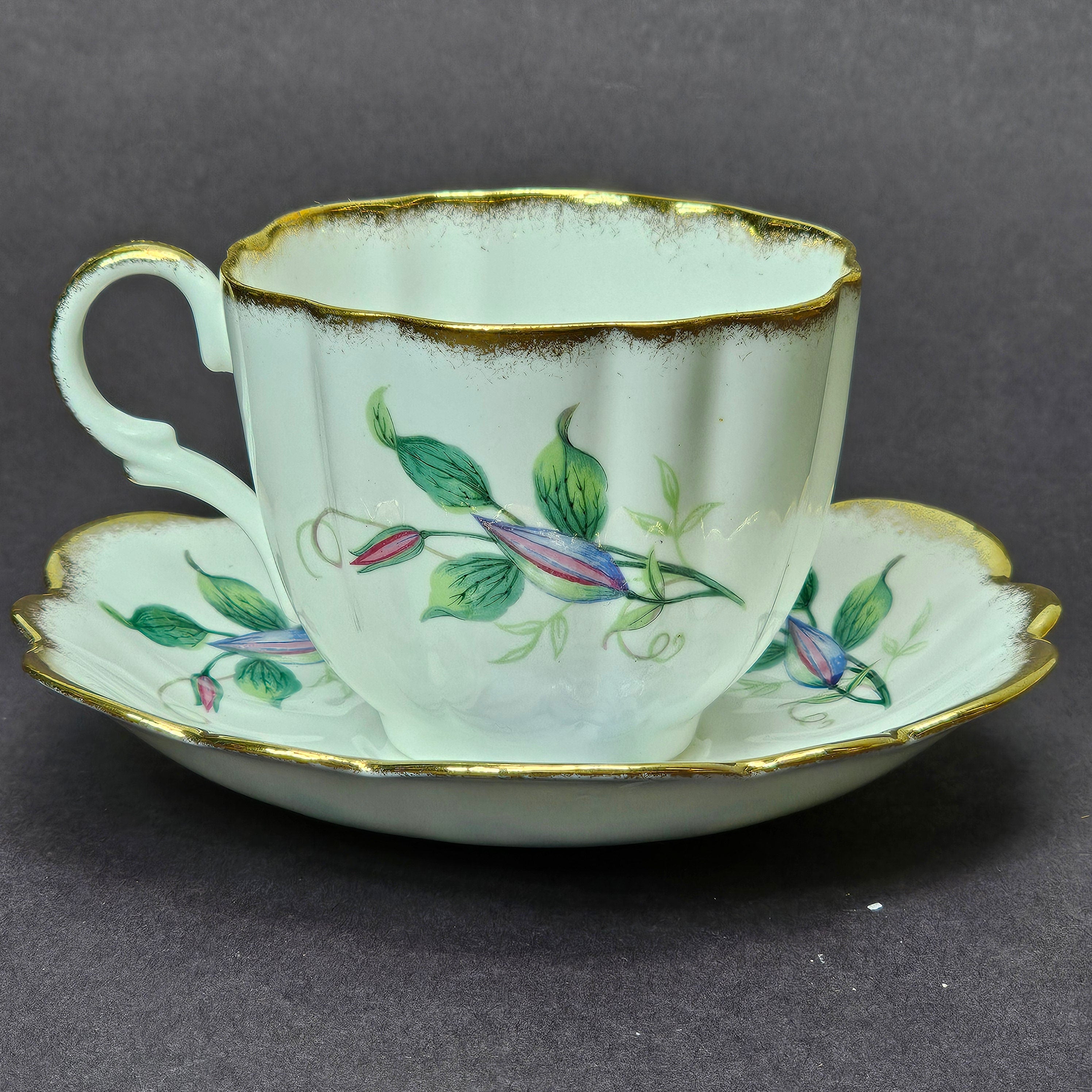 Vintage Taylor and Kent Gold Trim Teacup & Saucer Set From England
