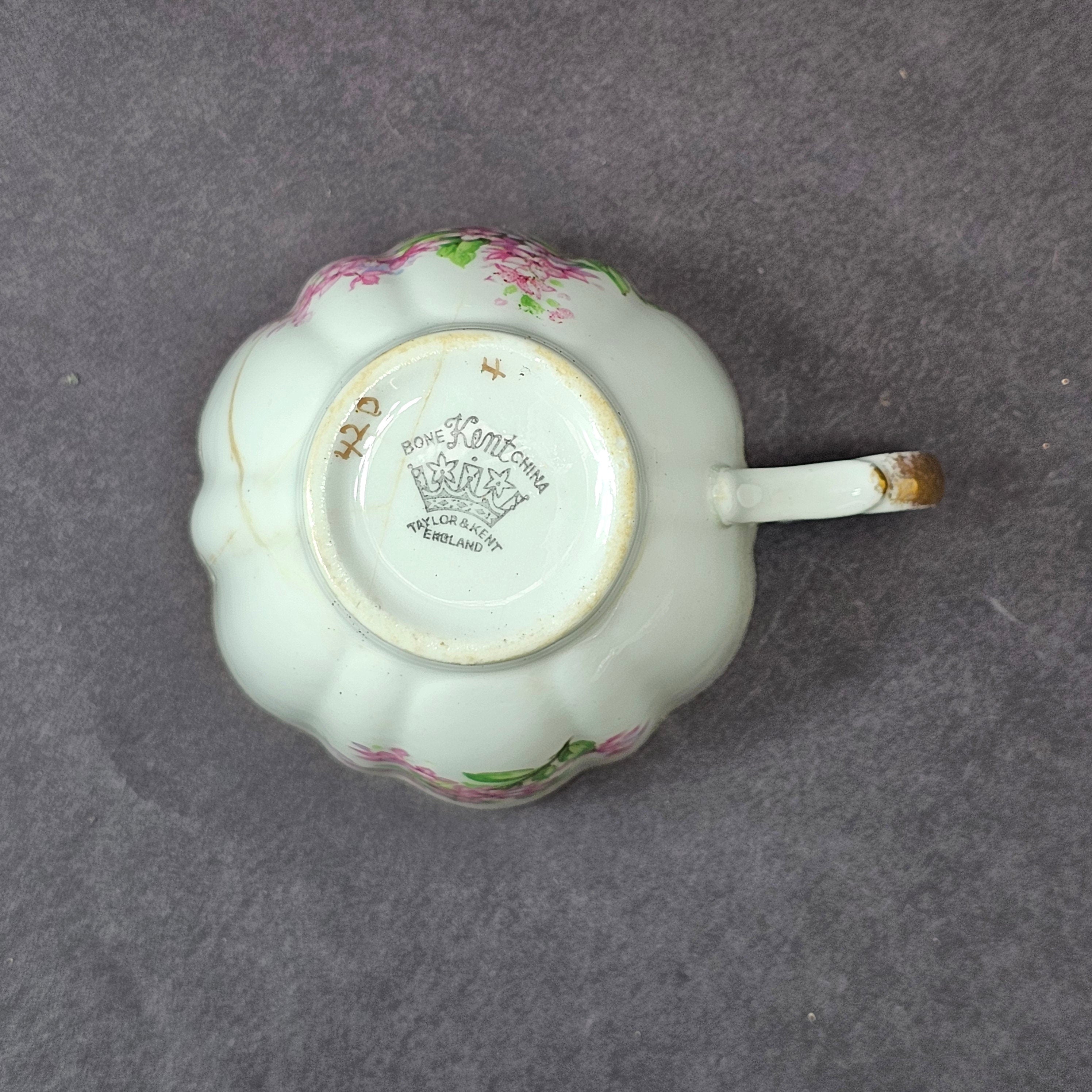 Vintage Taylor and Kent Gold Trim Teacup & Saucer Set From England