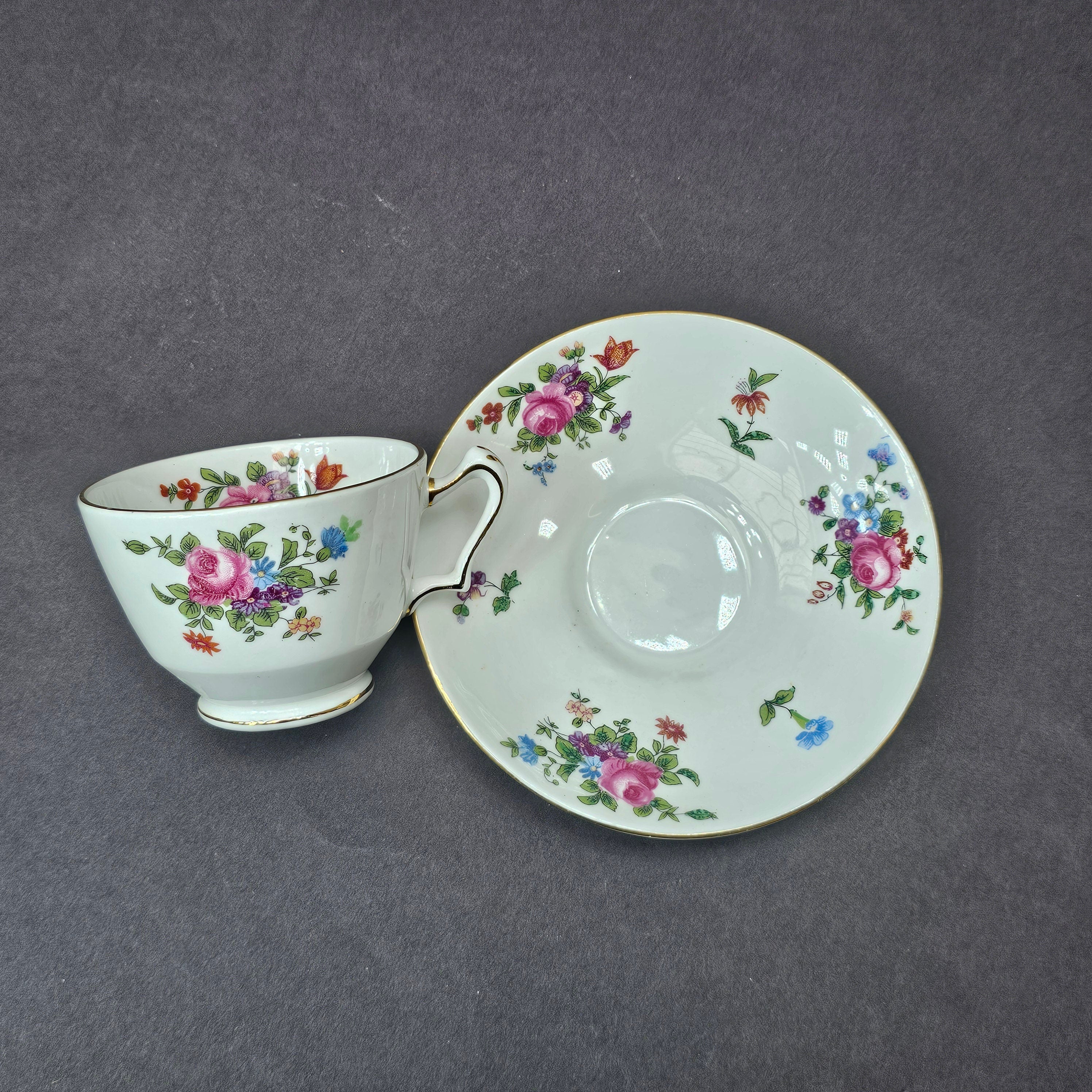 Vintage Fine Bone China Crown Staffordshire Teacup & Saucer Set From England