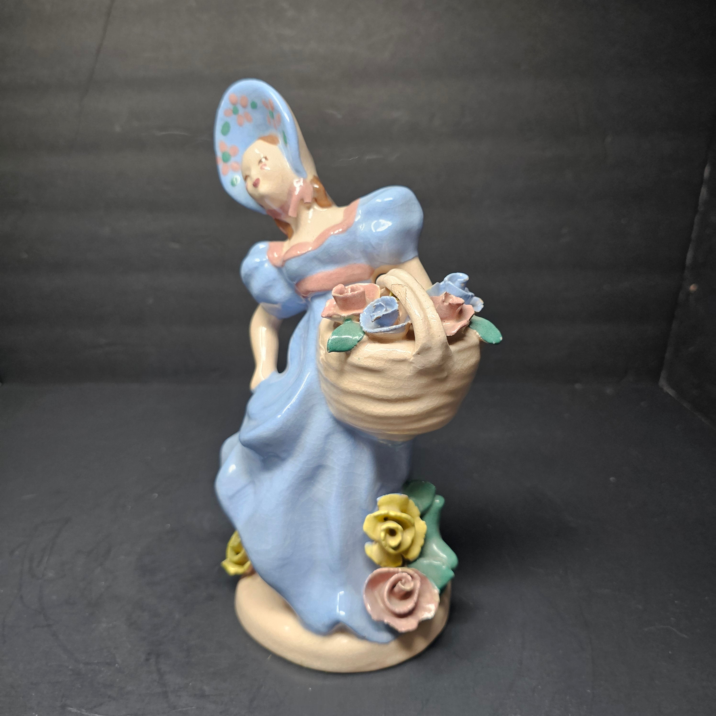 Vintage Kaye Of Hollywood California Lady With Basket Of Flowers Figurine
