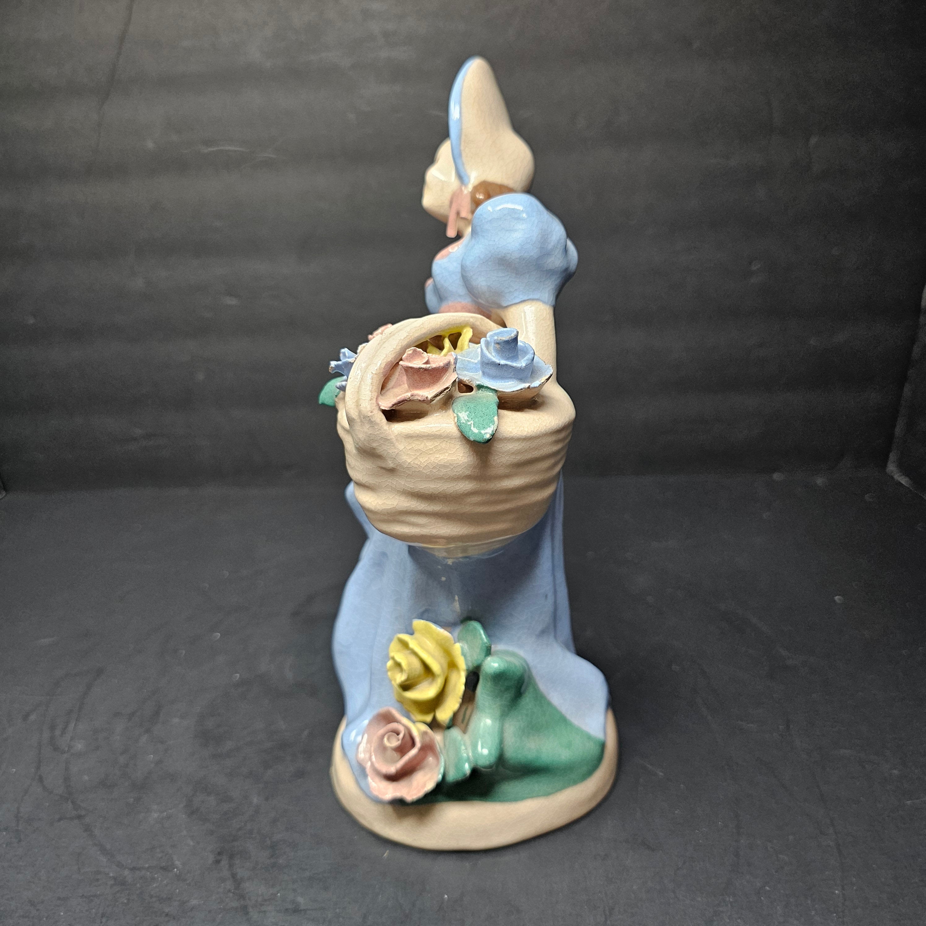 Vintage Kaye Of Hollywood California Lady With Basket Of Flowers Figurine