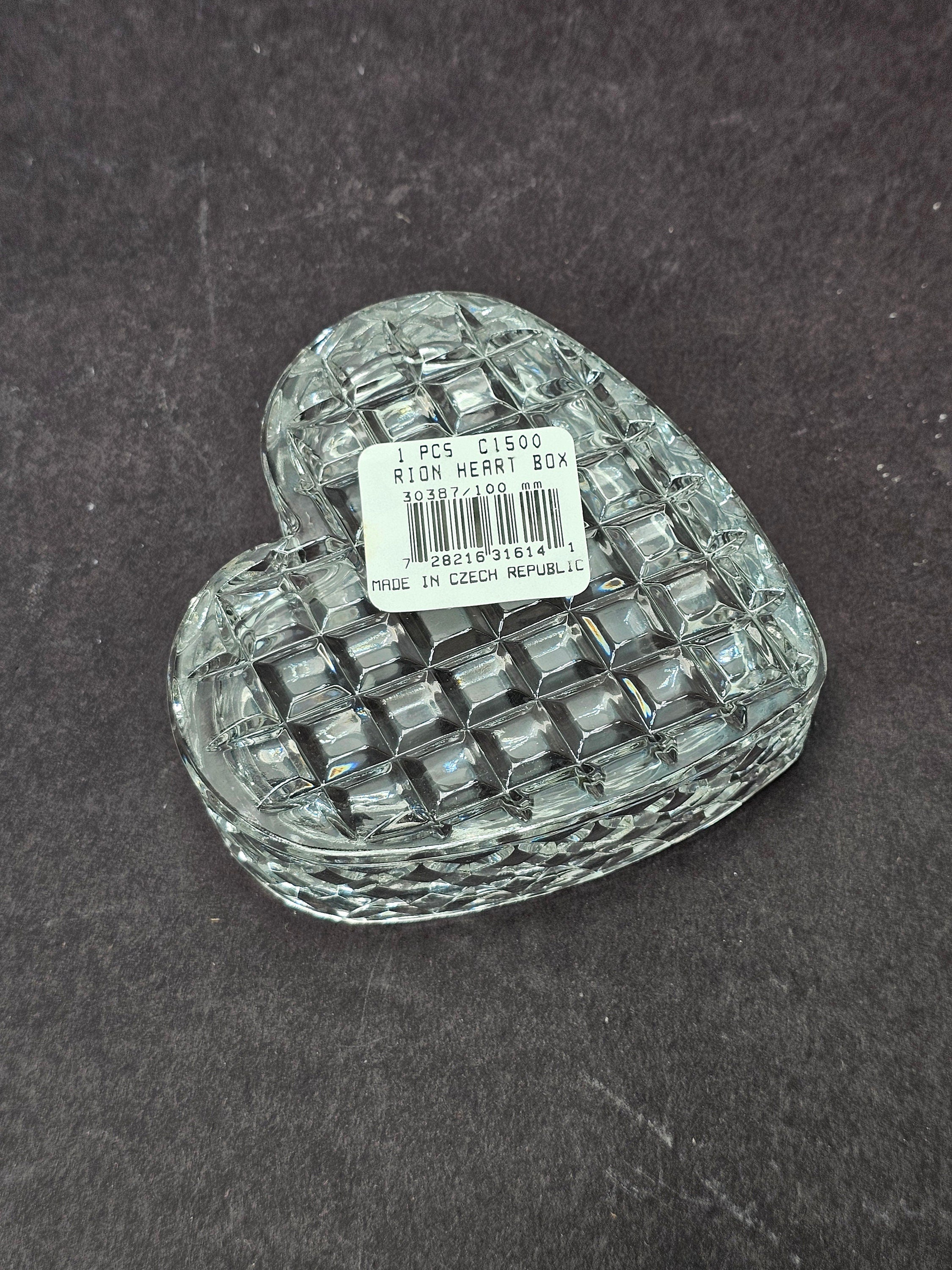 BLOCK Czech 24% Full Lead Crystal Glass Orion Heart Box Container NOS